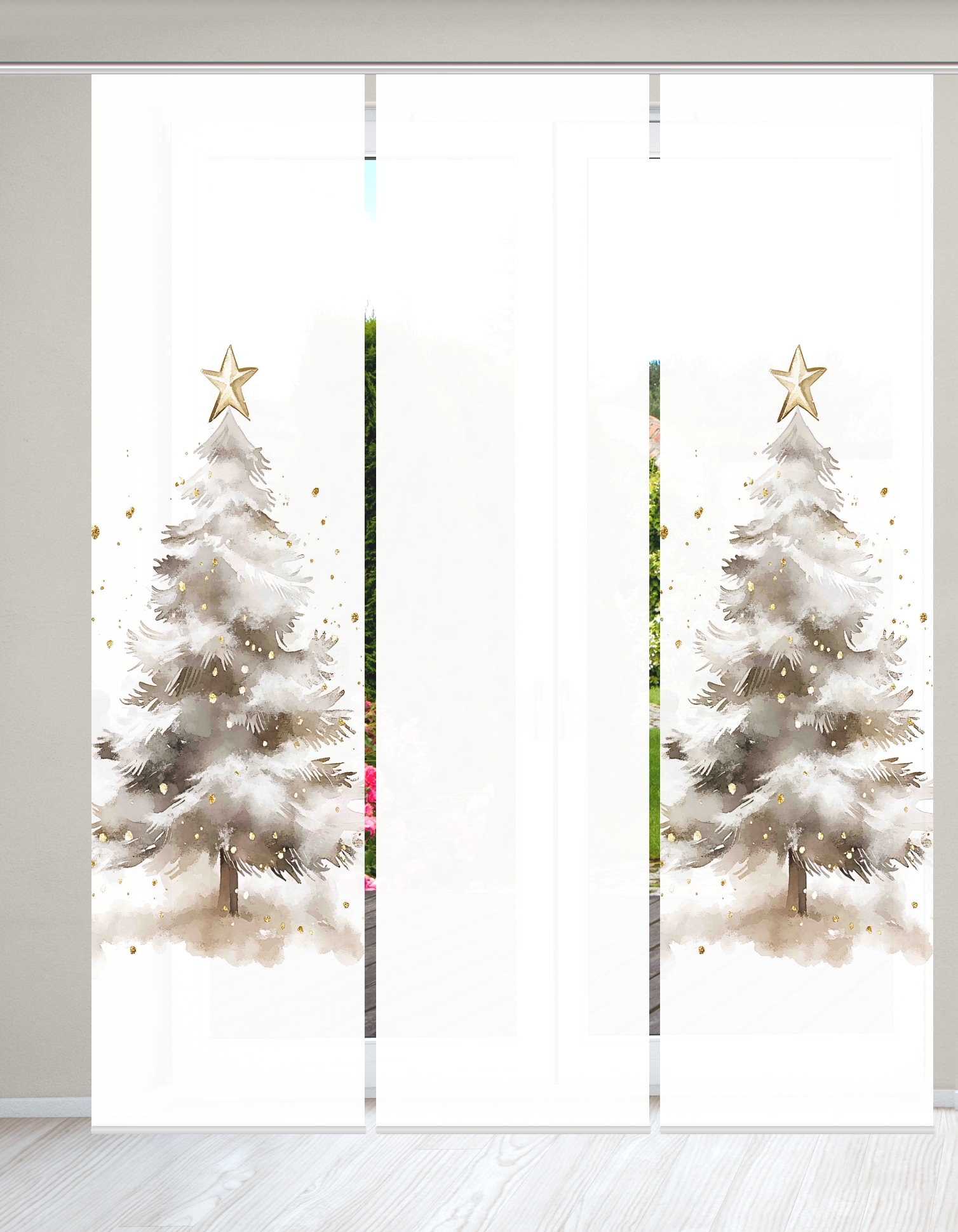 Image of HOME WOHNIDEEN Schiebegardine "CHRISTMAS TREE" Paneelwagen 3 Stk. tlg. SET, Schiebewand, Dekostoff, Digitaldruck