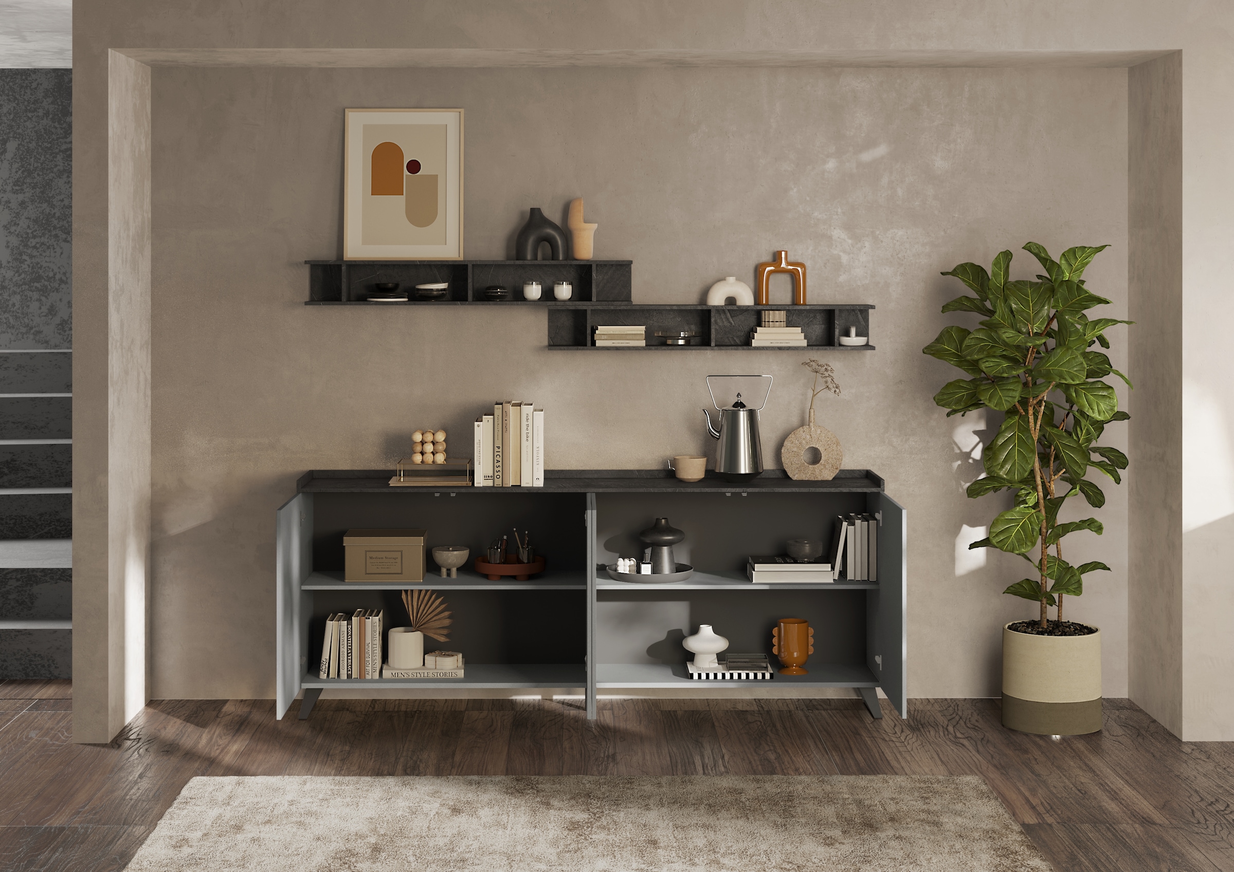 INOSIGN Sideboard »Tray, Breite 241, Kommode mit 4 Türen«, "Tablet", Push-to-open Funktion