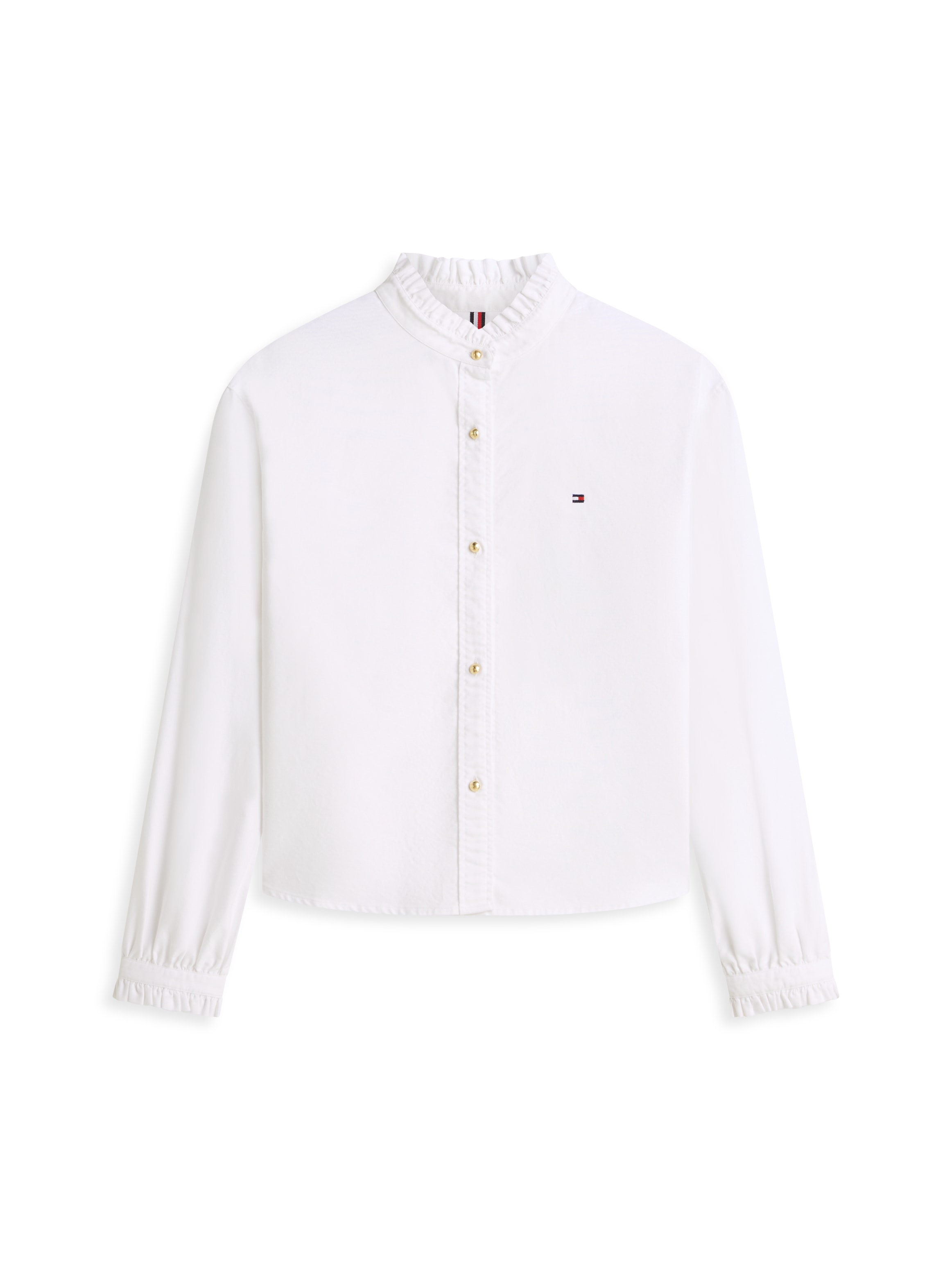 Tommy Hilfiger Blouse à manches longues »OXFORD CROP RUFFLE LS SHIRT« avec détails à volants, coupe boxy