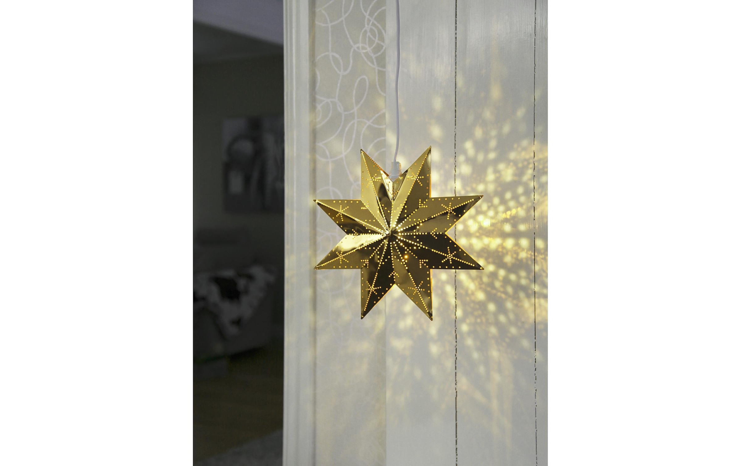 Image of LED Dekolicht "Fensterhänger Metallstern Classic, 28 cm, Messing"