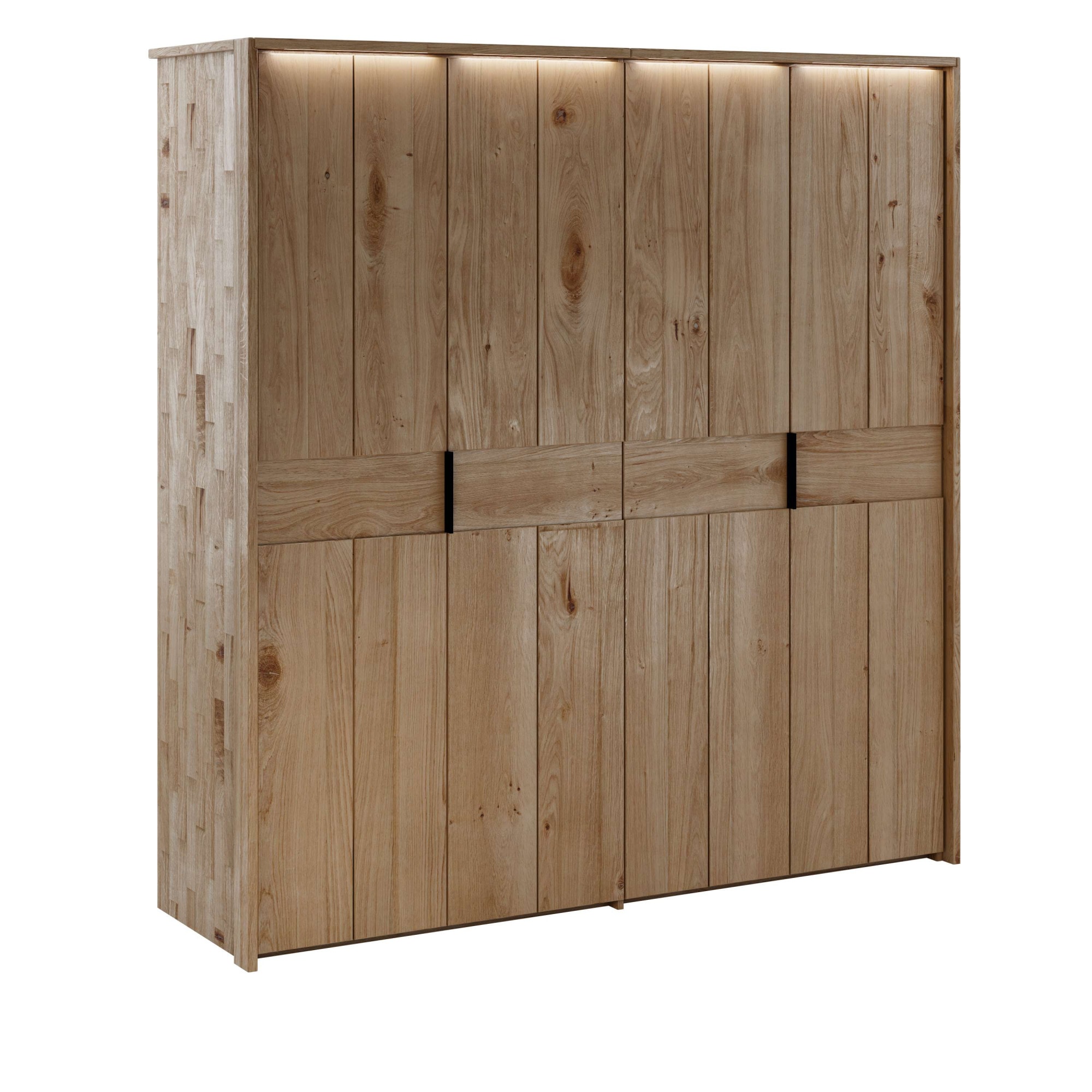 Image of Home affaire Kleiderschrank "Huven aus Massivholz Eiche im Scandi Stil – geräumig mit viel Stauraum" PREMIUM: inkl. Leuchtelemente, Einlegeböden, Schubladen & Hosenauszug