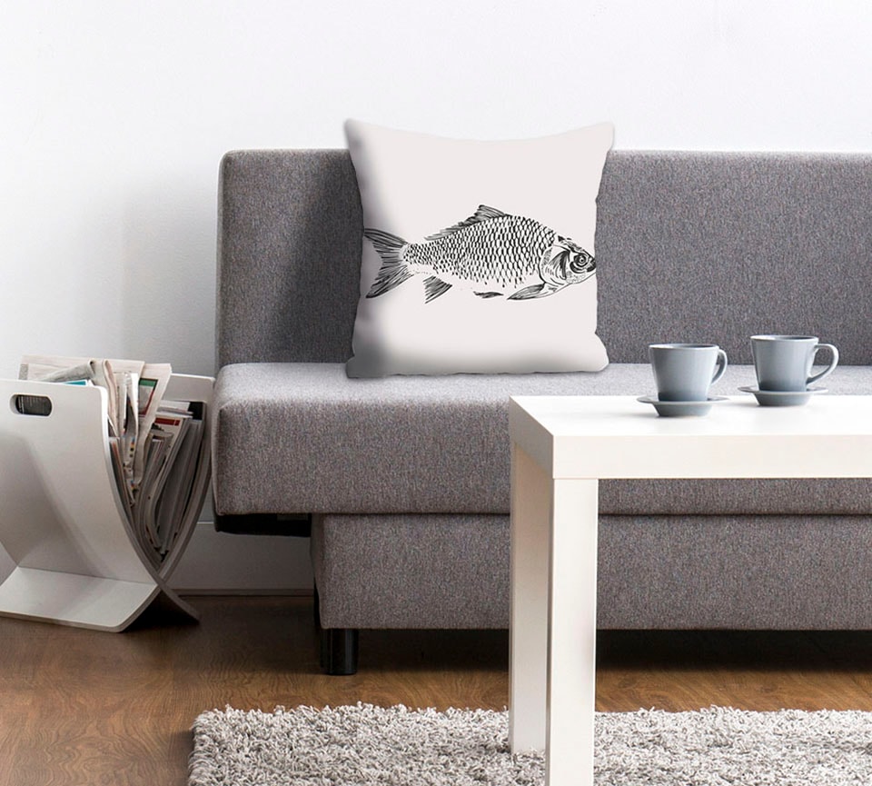 Image of queence Dekokissen "Dennis" Kissenhülle,Fisch,Weisser Hintergrund,Meer,Maritim,Schlicht,Natur