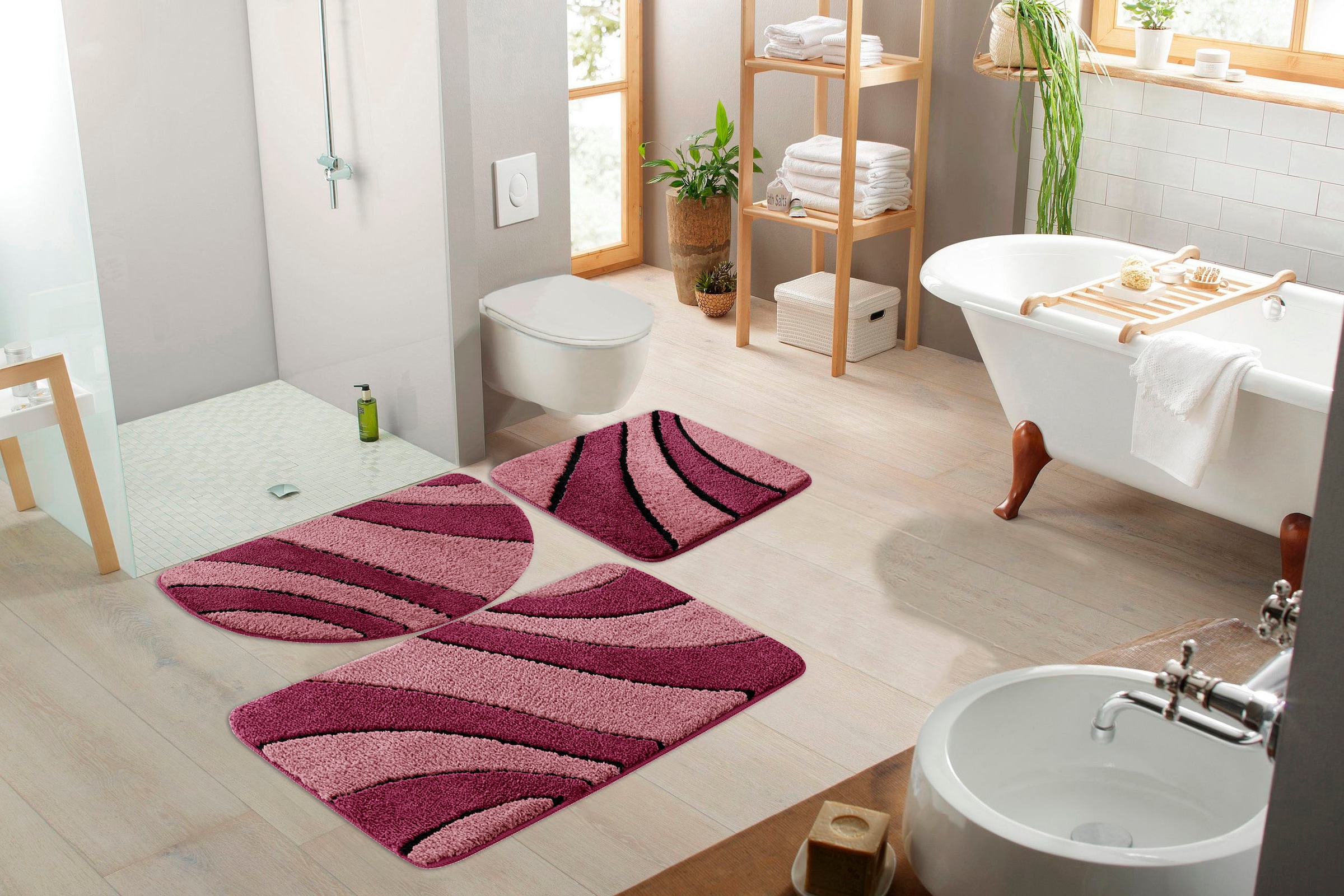 my home Badematte »Anna, Badvorleger, Badezimmer Teppich«, rutschhemmend beschichtet, fussbodenheizungsgeeignet-schnell trocknend, Badteppich, Hoch Tief Effekt, Modern, Weich, Wellen