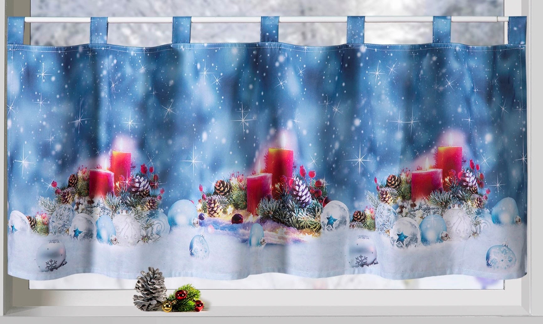Weckbrodt Scheibengardine »rote Kerzen«, (1 St.), Bistro, Microsatin, Weihnachten, HxB 45x120cm, Gardine, Store