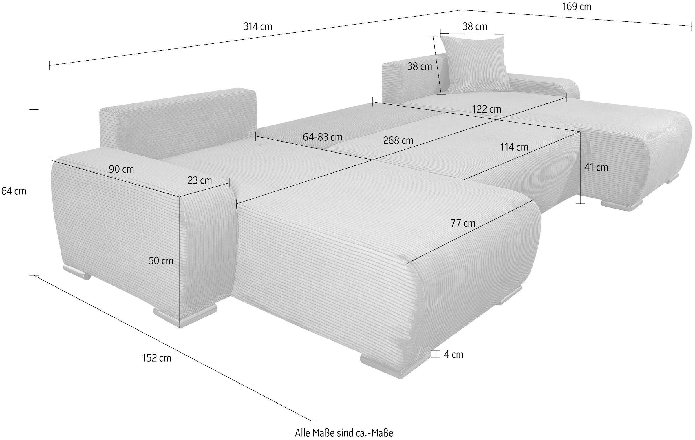 COLLECTION AB Wohnlandschaft »Paola U-Form, Breite 314 cm« Wohnlandschaft,2 Ottomane,Bonnelfederkern,Rückenkissen