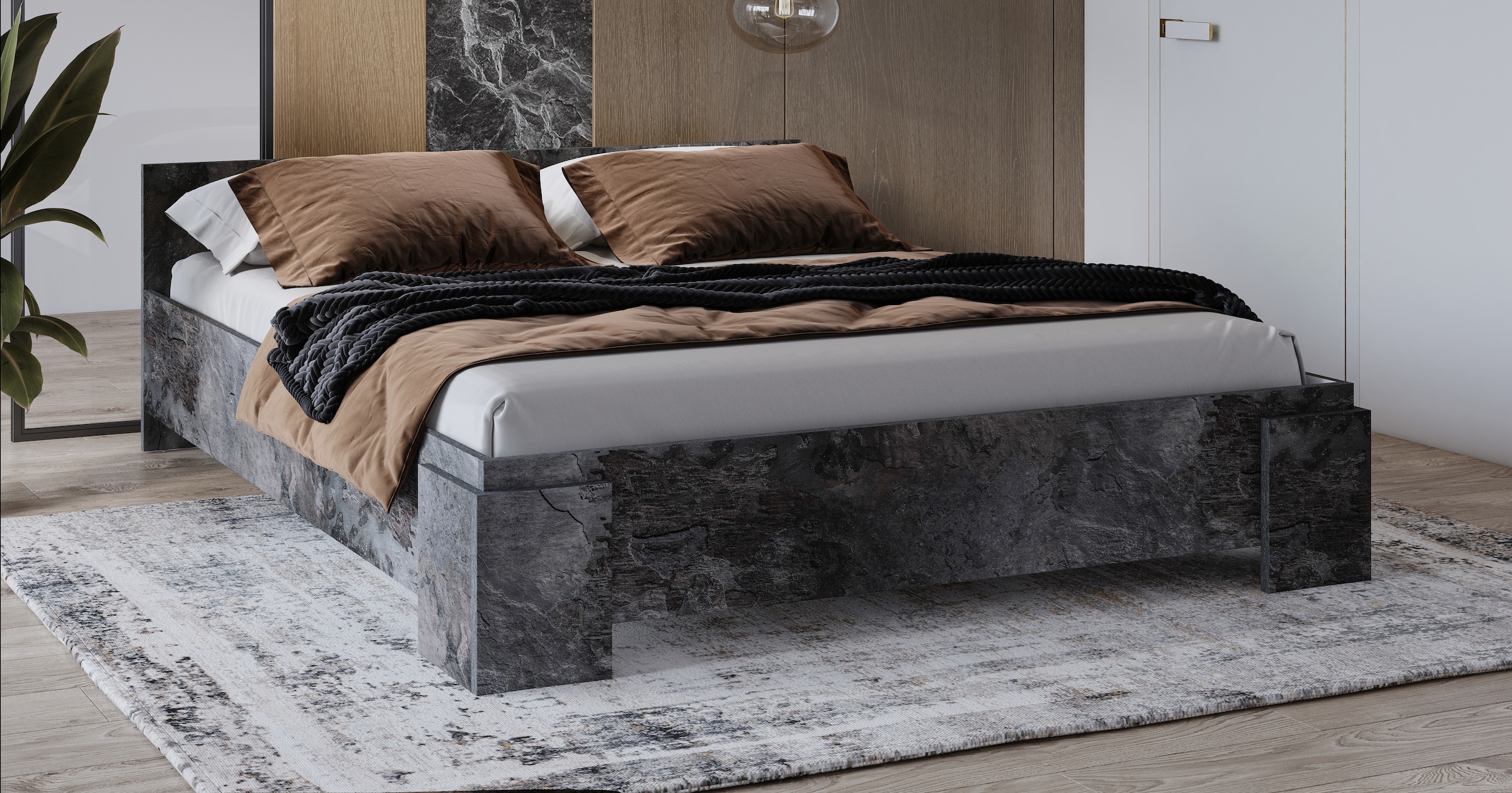 INOSIGN Bettgestell »India, FSC-zertifizierter Holzwerkstoff, Made in Europe«, Doppelbett 160x200 oder 180x200cm, weiss oder schieferfarben