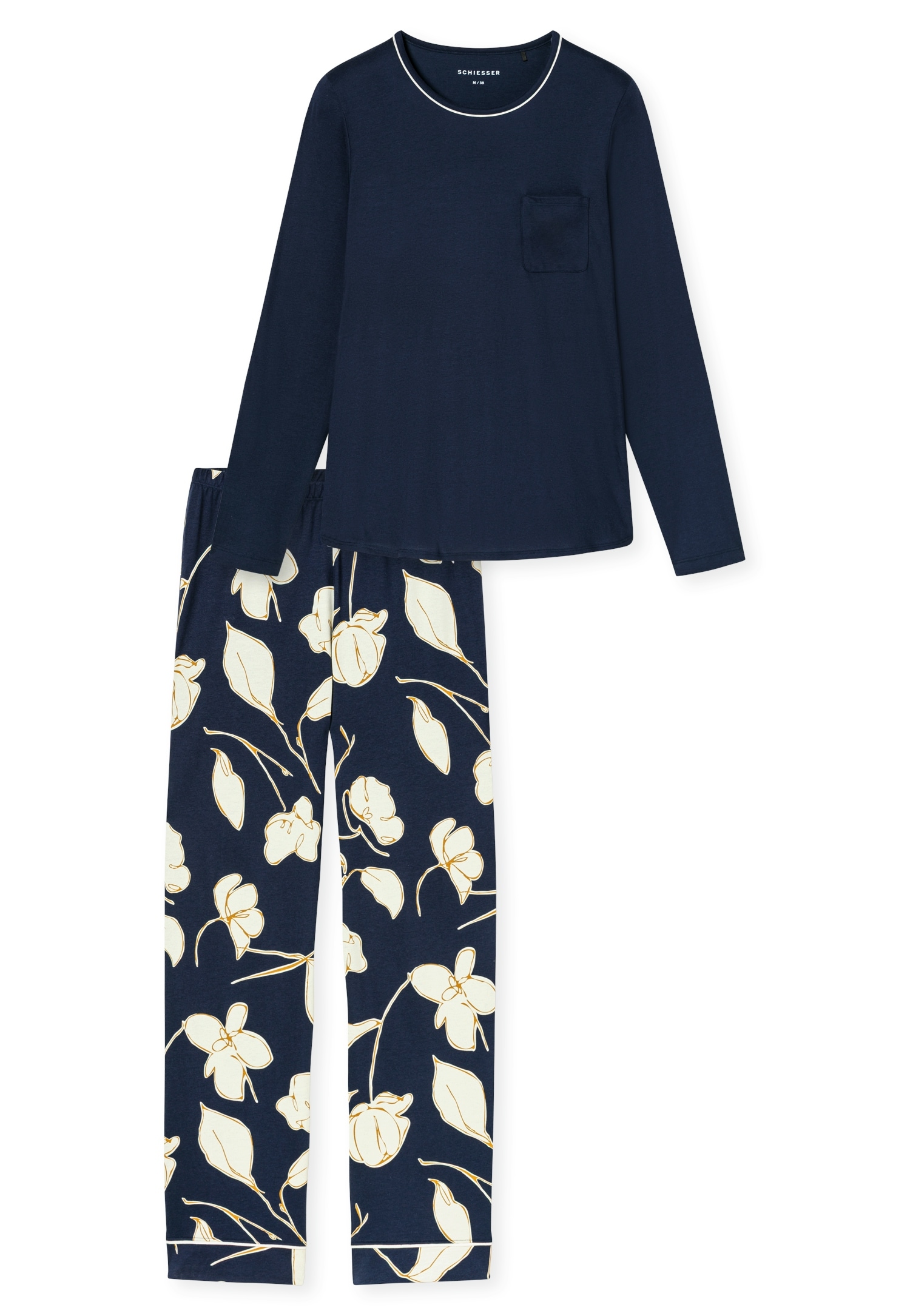 Schiesser Schlafanzug »Comfort Nightwear« 2 Baumwollmischung, Rundhalsausschnitt, langärmelig