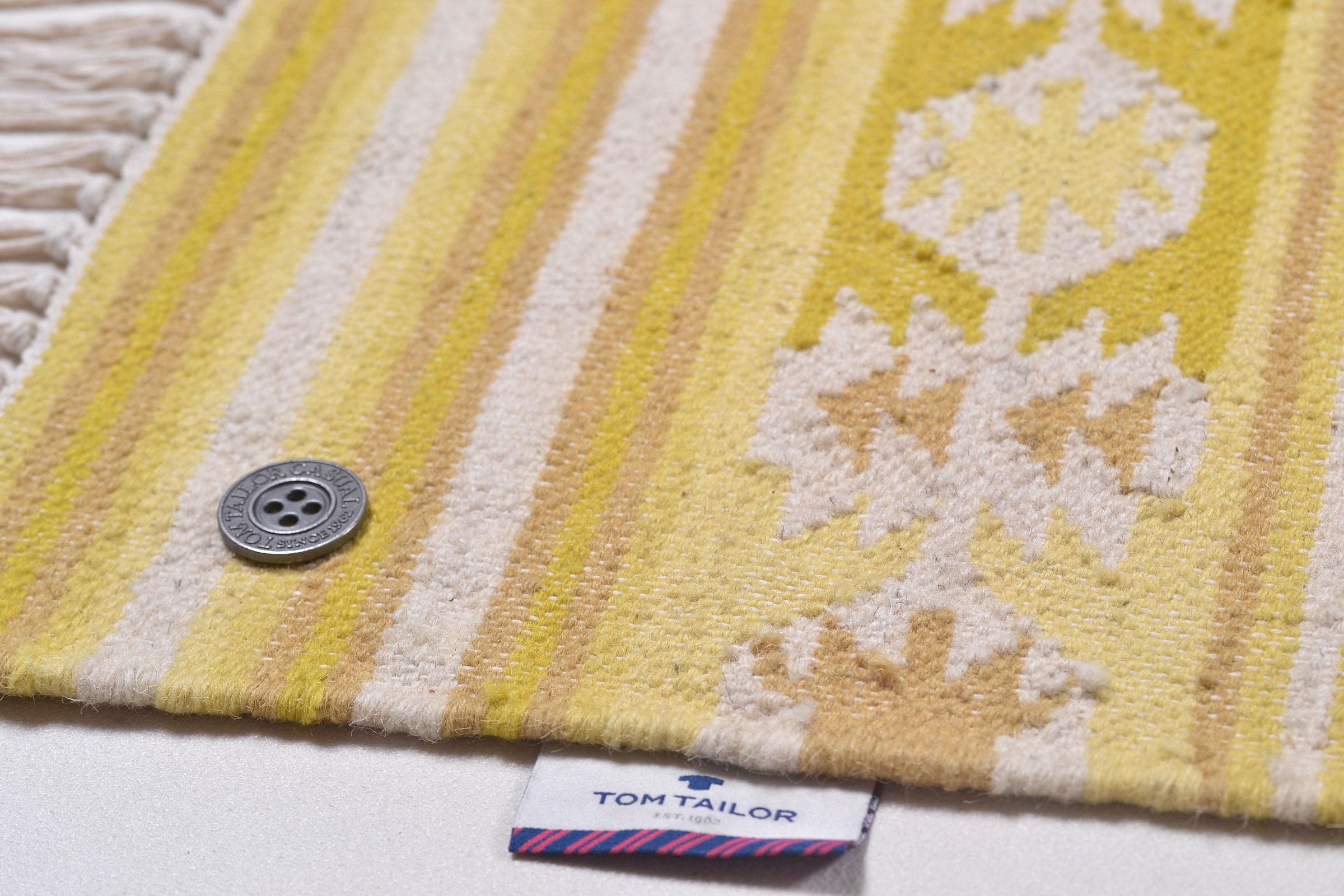 TOM TAILOR HOME Tapis en laine »Kelim Colors I« Rectangulaire 5 mm Höhe reine Wolle, robust und strapazierfähig, mit Fransen, Boho-Style