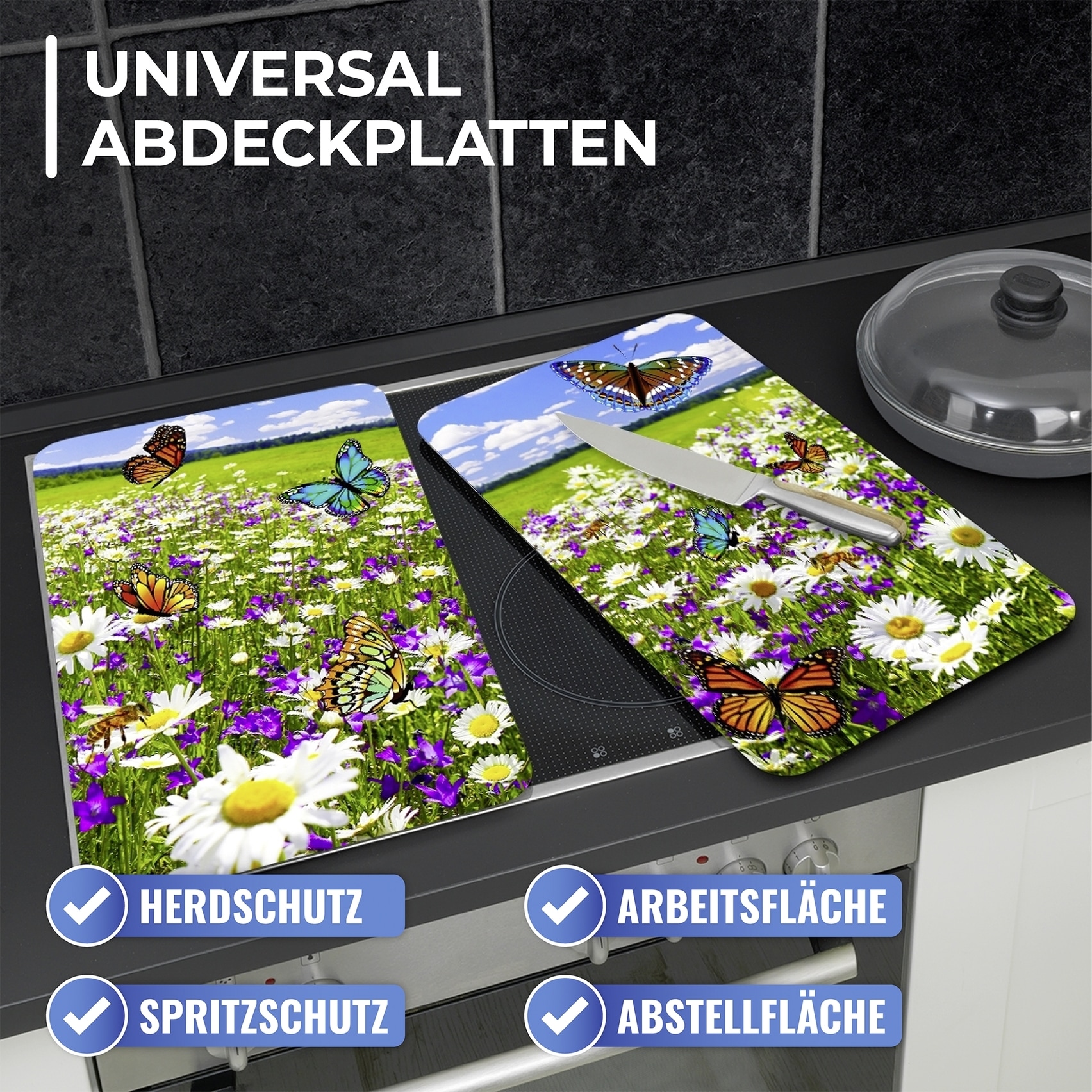 Maximex Herd-Abdeckplatte »Universal Modell Sommerwiese«, (Set, 2 tlg.), Herdabdeckung für alle Herdarten, kratzfest, mit rutschfesten Füssen
