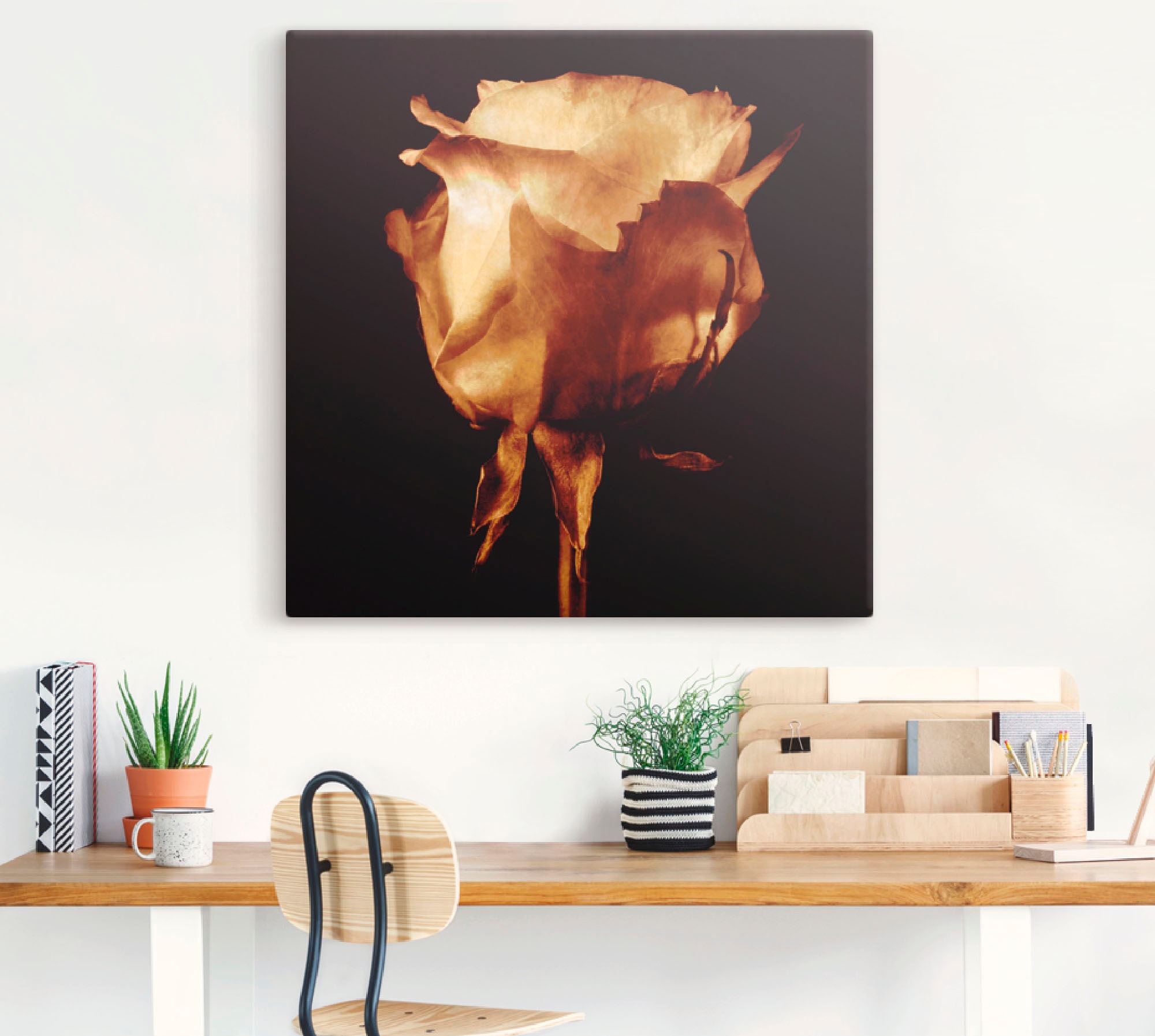 Artland Leinwandbild »Vergoldete Rose« Blumen 1 Stk. tlg. auf Holzrahmen gespannt