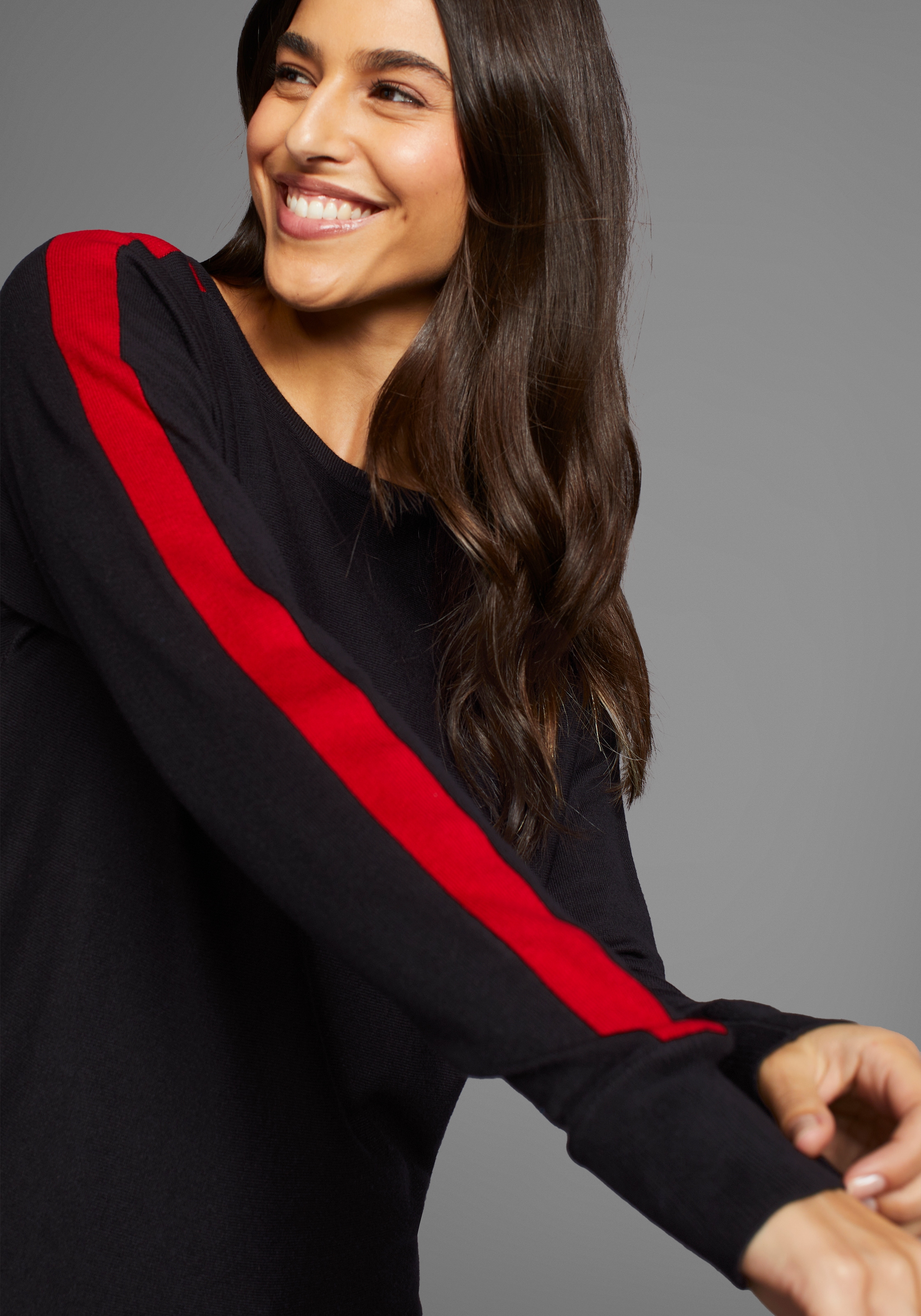 Laura Scott Longpullover, mit farblich abgesetzten Kontraststreifen