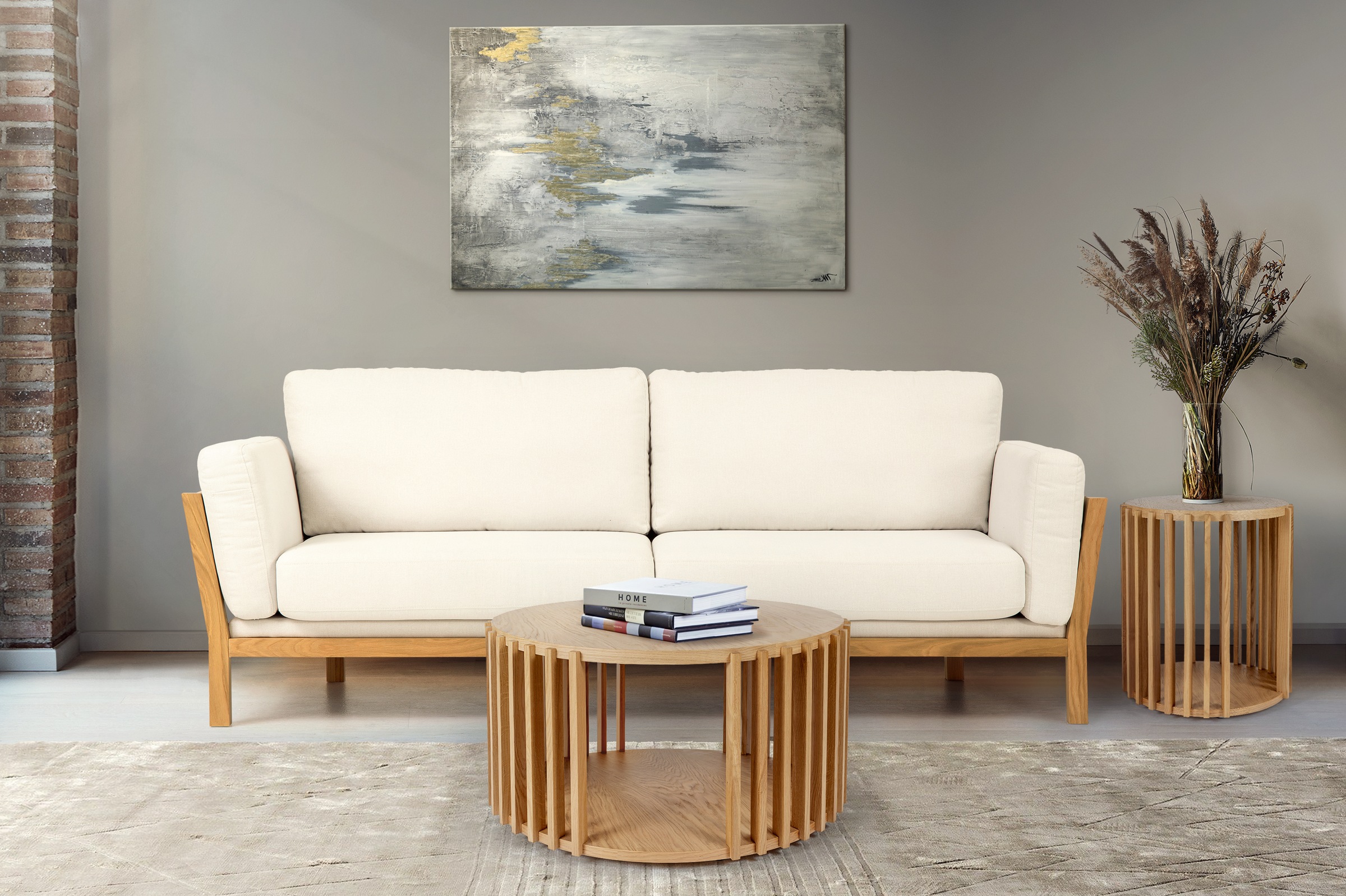 Woodman Beistelltisch »Drum, Breite/Tiefe/Höhe: 53/53/58 cm«, Holzfurnier aus Eiche, Sprossen aus massiver Eiche