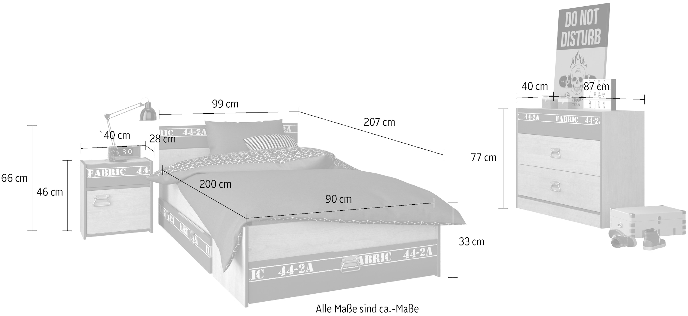 Parisot Jugendzimmer-Set »Parisot Fabric 14« Set, 4-teilig, 4 tlg.