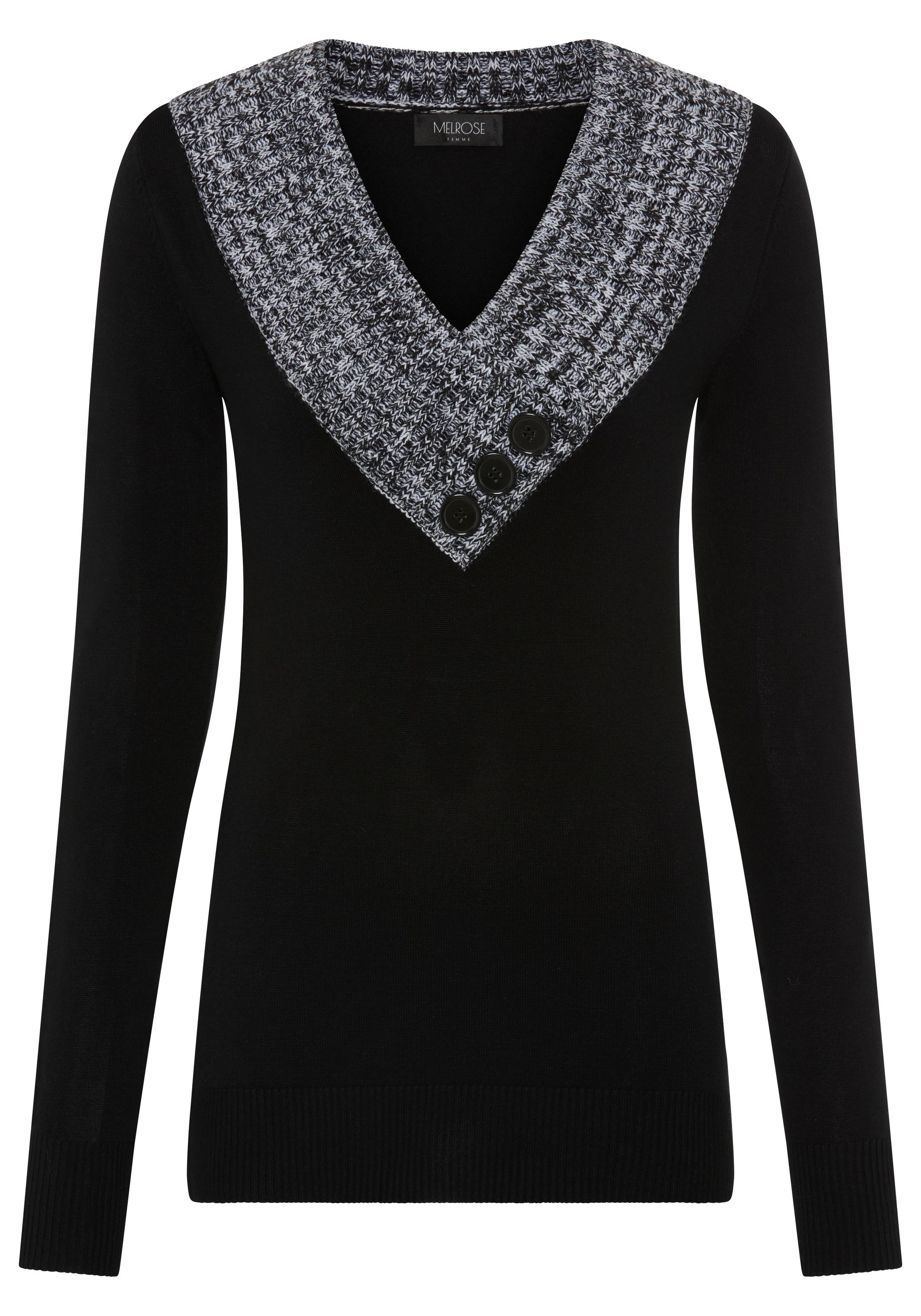 Melrose Pull en tricot avec col contrastant et boutons décoratifs