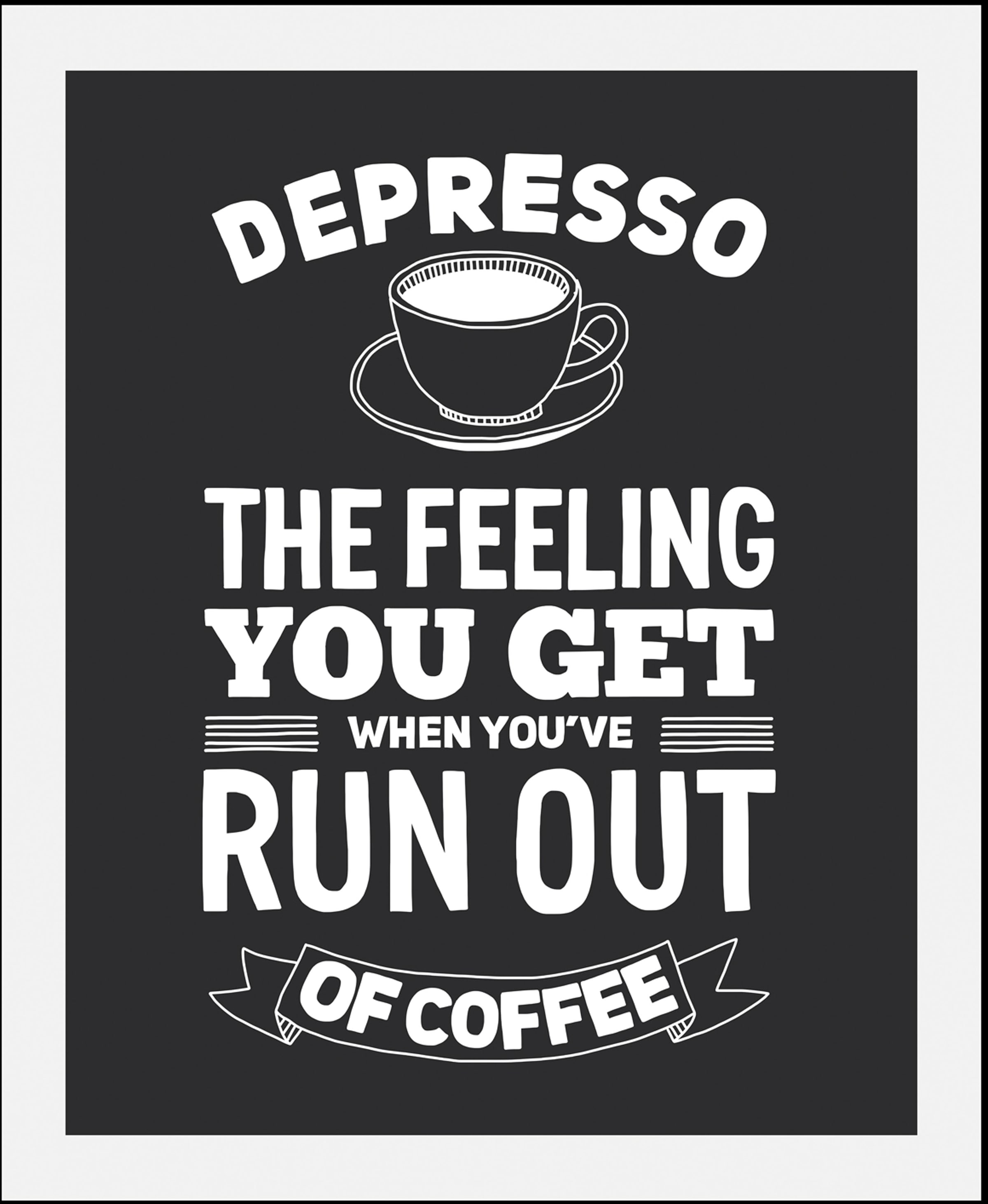 Image of queence Bild "Despresso" Humor Kaffee Kaffee Bilder Schriftzug Schriftzüge Schwarz-Weiss 1 Stk. tlg. gerahmt