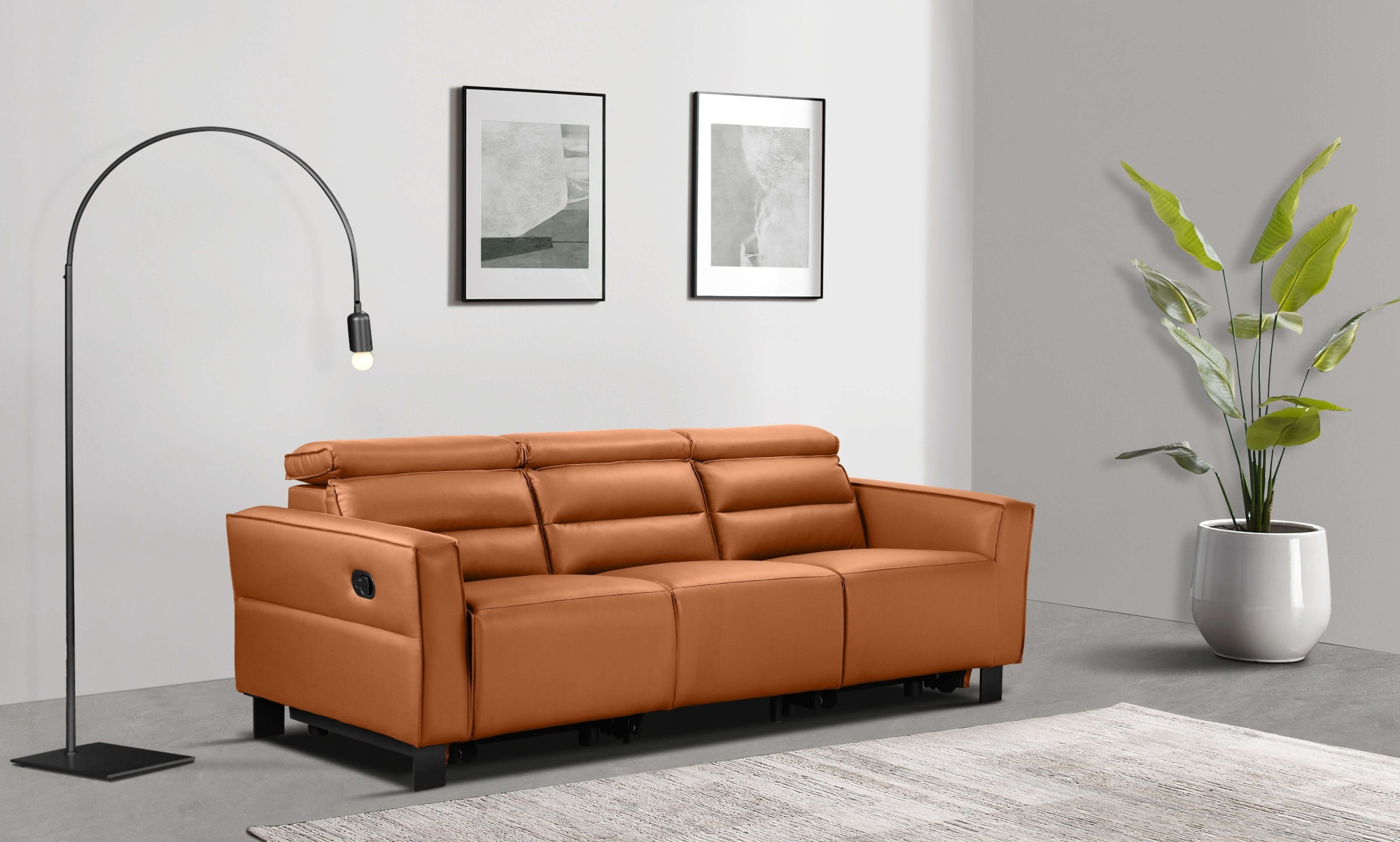 GOODproduct 3-Sitzer »Carpari Naturleder, 224 cm, man./elektr. Relaxfunktion« (USB A/C), sowie Kopfteilverstellung