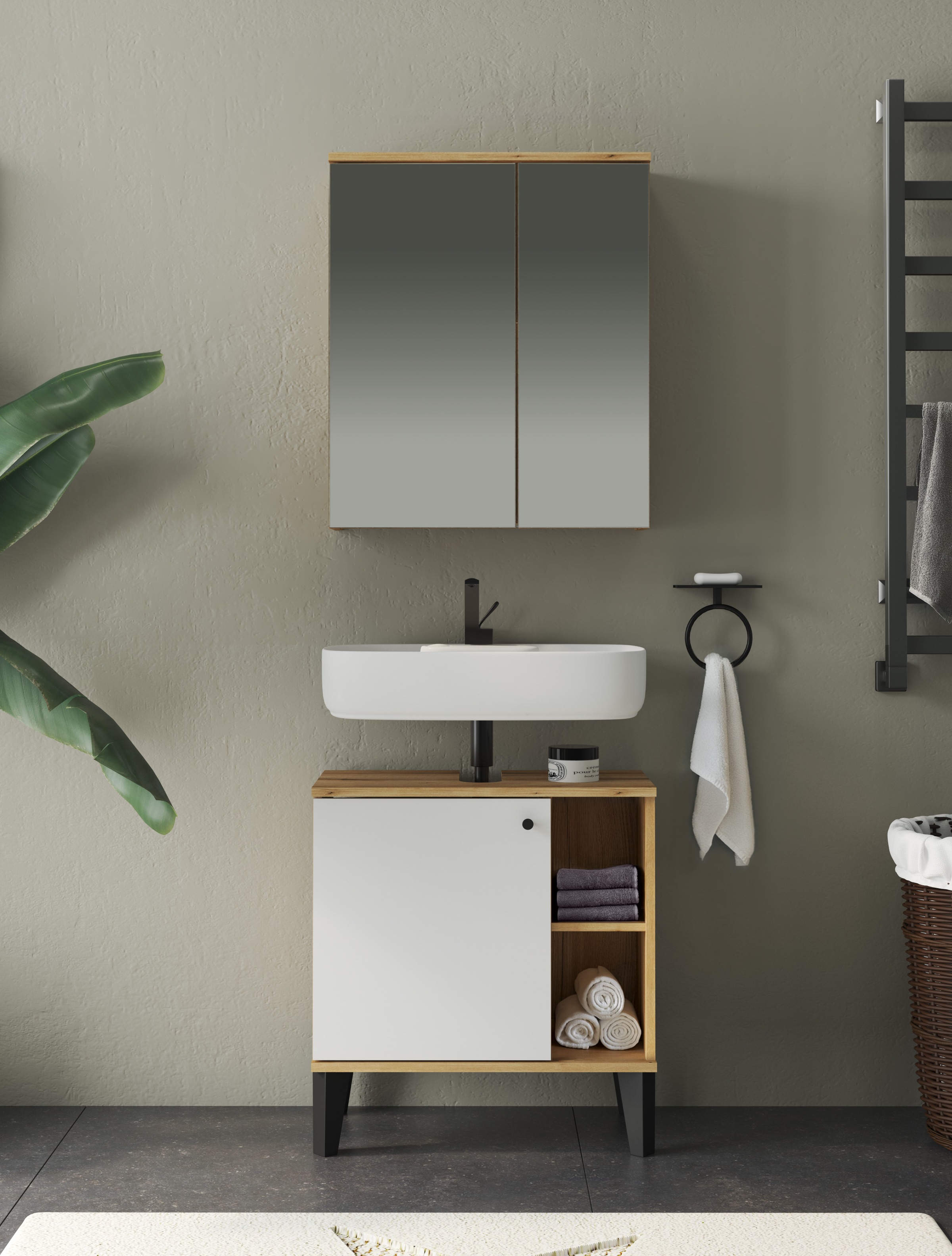 Home affaire Ensemble de meubles de salle de bain »OSLO, Bad im skandinavischen Design, 2-teiliges Badezimmer« Ensemble, 2 cuis tlg.