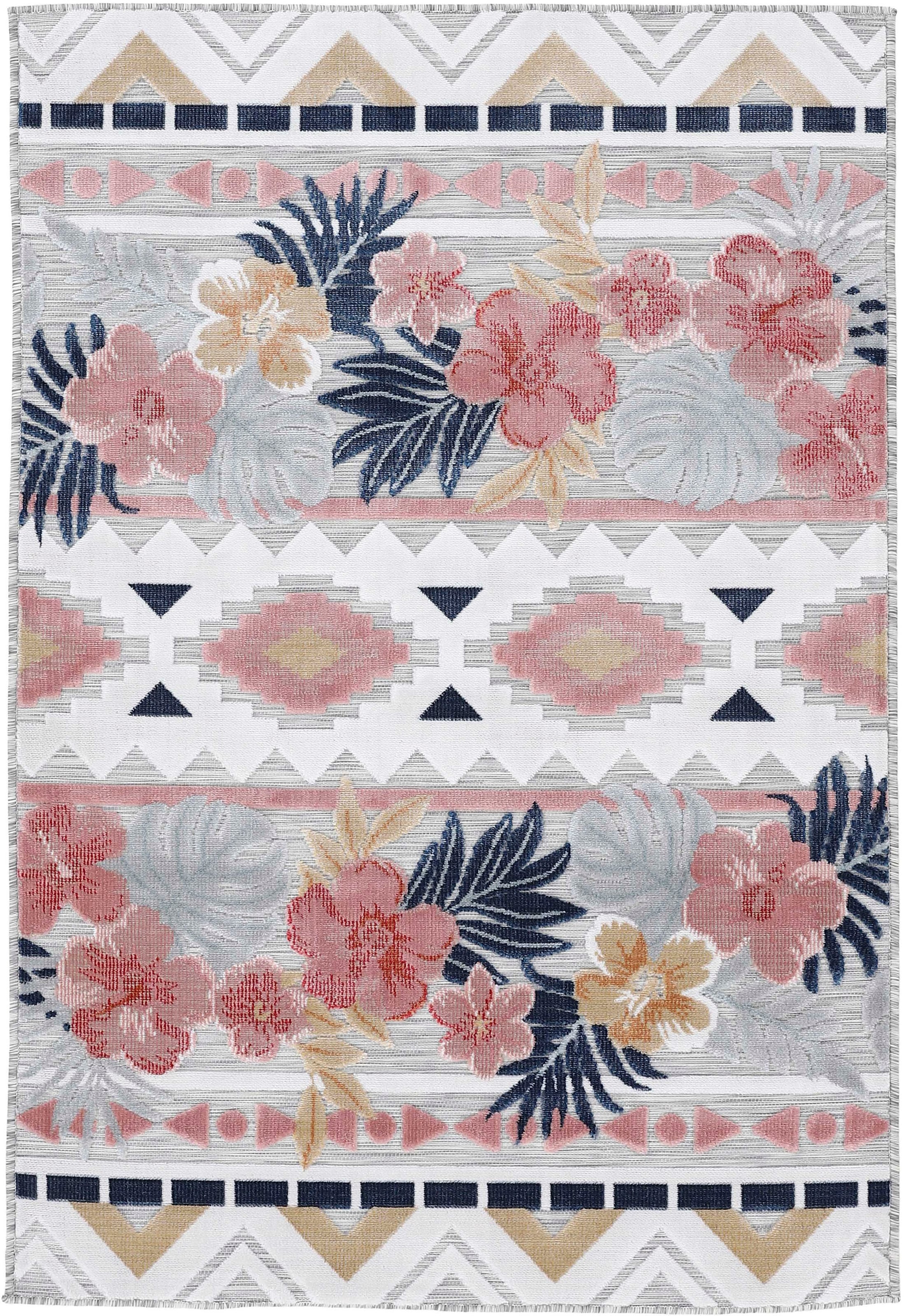 Image of carpetfine Teppich "Deja 101" rechteckig 4 mm Höhe robustes Flachgewebe, Floral Palmenblätter, In- und Outdoor, Läufer
