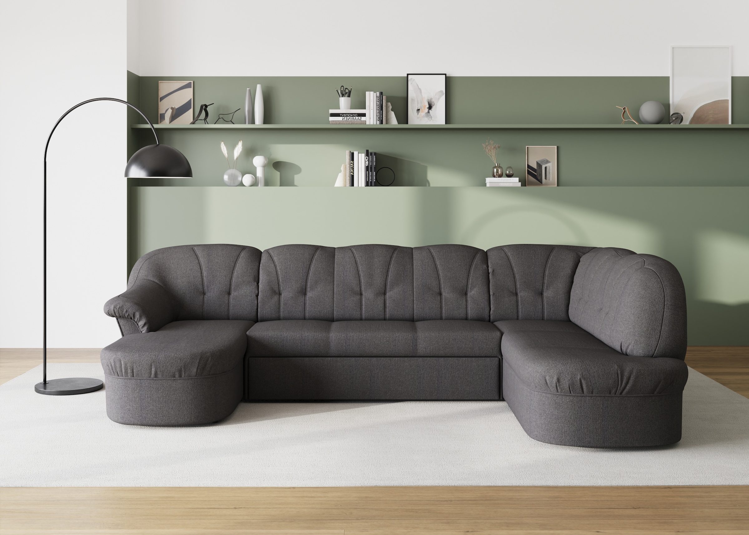 DOMO collection Wohnlandschaft »Pegnitz, zeitlos und modern, mit attraktiver Rückensteppung, U-Form«, wahlweise mit Bettfunktion
