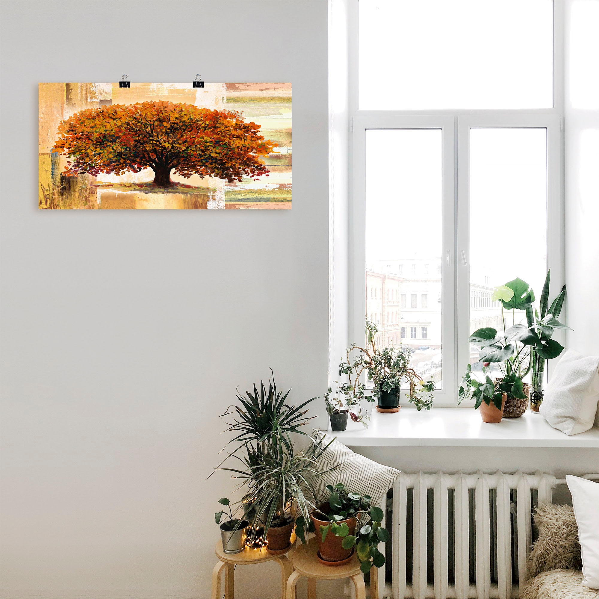 Artland Wandbild »Herbstbaum auf abstraktem Hintergrund«, Bäume, (1 St.), als Alubild, Outdoorbild, Leinwandbild, Poster in verschied. Grössen