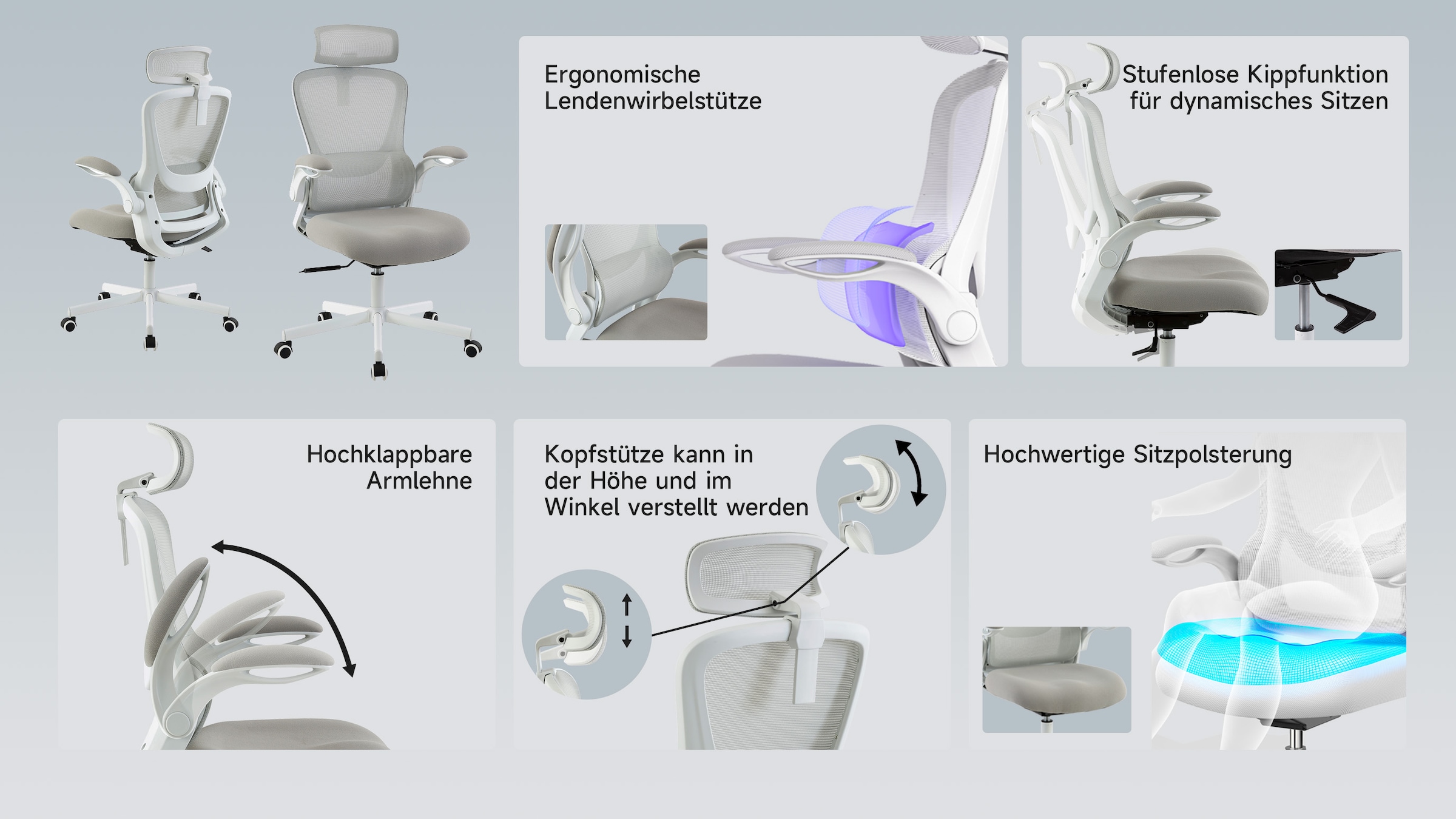 PLACES OF STYLE Chaise de bureau »SACILE« () mit Lordosenstütze, atmungsaktiv, klappbare Armlehnen