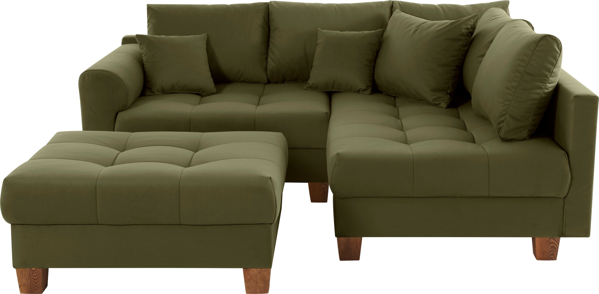 Home affaire Ecksofa »Rice L-Form inkl. Hocker«, (Set, mit Hocker), mit Bonnellfederkern, Hocker & Kissen, Ottomane beidseitig montierbar
