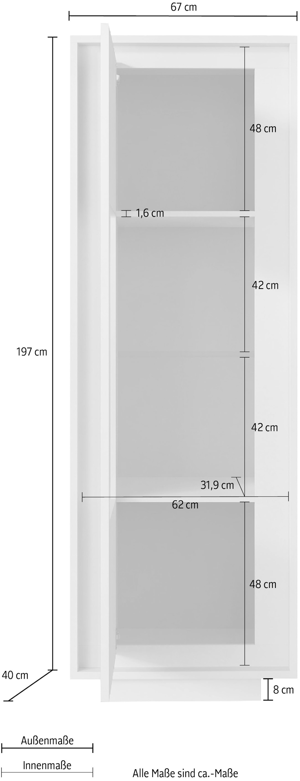 Home affaire Vitrine »Sky, B/H 67/197 cm, Vitrinenschrank/Standvitrine/Glasvitrine, 1 Tür« Softclosing, Korpus & Front 22 mm stark, Rahmen-Optik