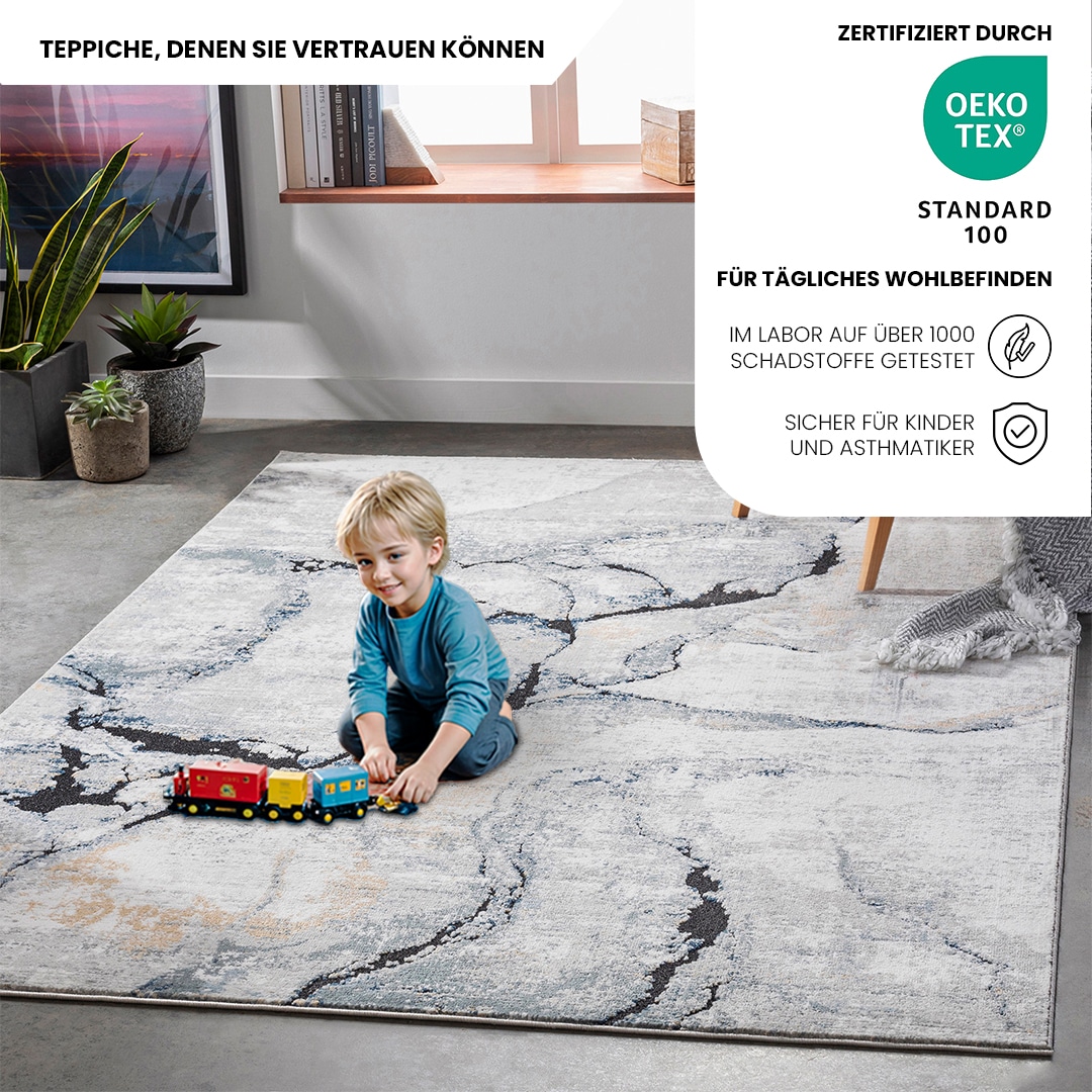 Livabliss Teppich »BERLIN«, rechteckig, 10 mm Höhe, Moderner Designerteppich in Marmor Optik, Kurzflor Wohnzimmerteppich