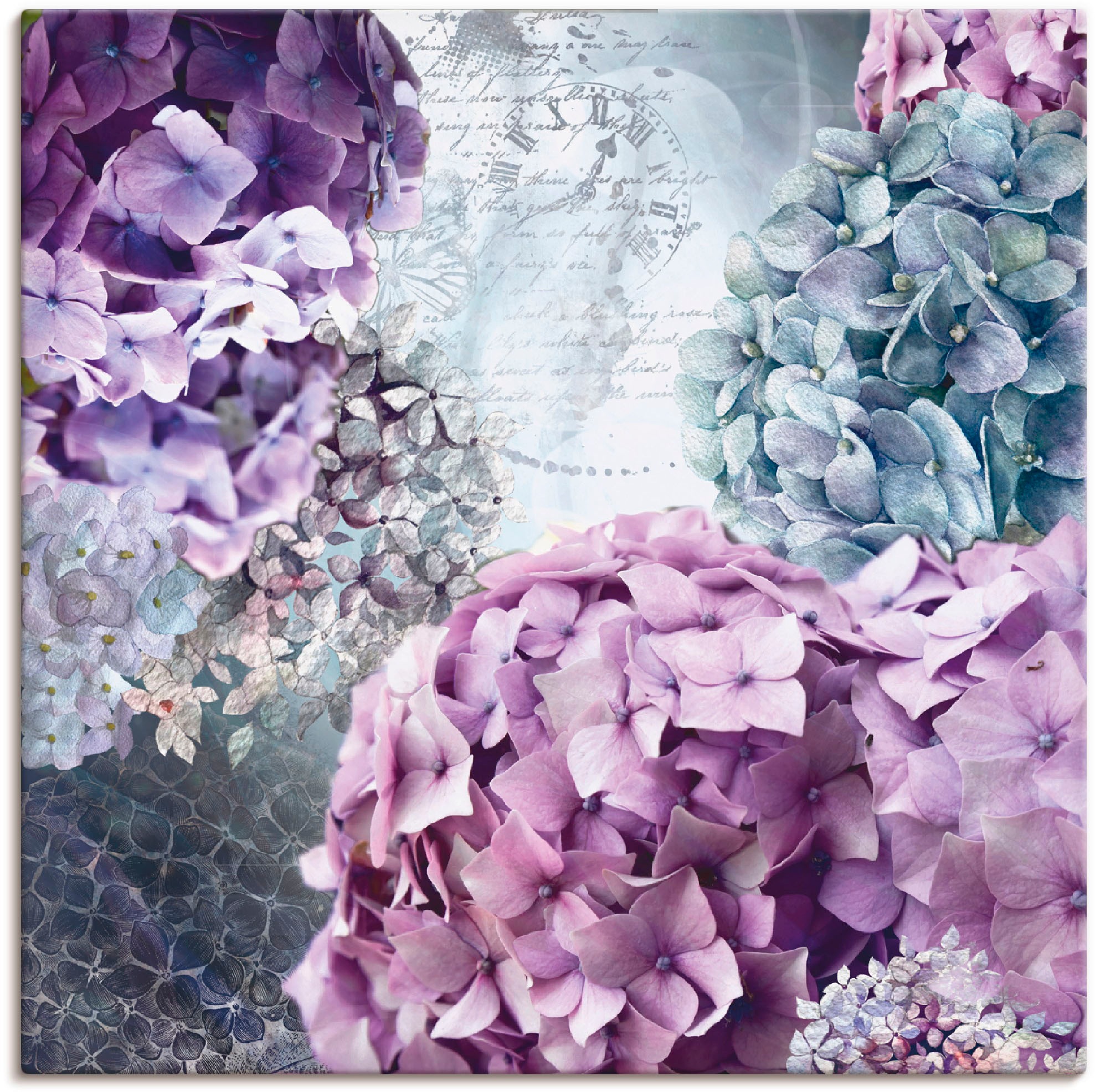 Image of Artland Leinwandbild "Blau und Grau Hortensie" Blumen 1 Stk. tlg. auf Holzrahmen gespannt