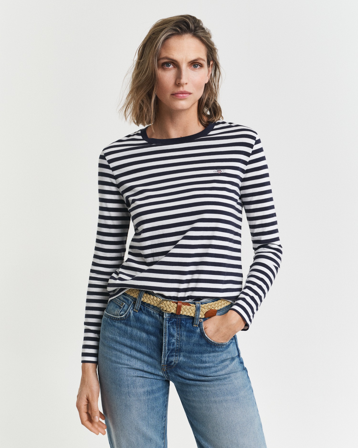 Image of Gant Langarmshirt "REGULAR STRIPED SHIELD" Regular fit mit Rundhalsausschnitt