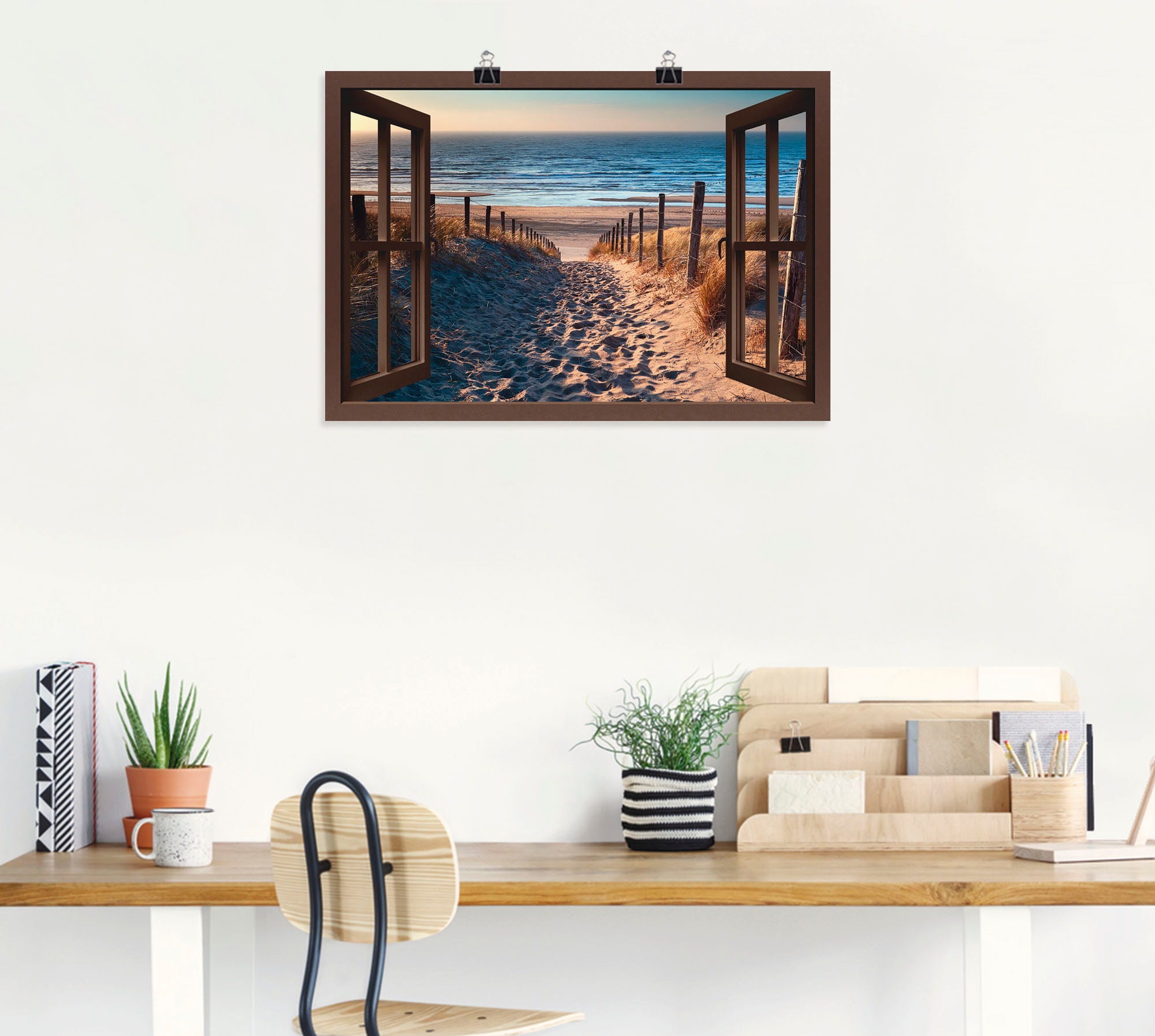 Artland Wandbild »Fensterblick Weg Leinwandbild, als Wandaufkleber Grössen kaufen in Poster versch. St.), zum oder Nordseestrand«, (1 Strand