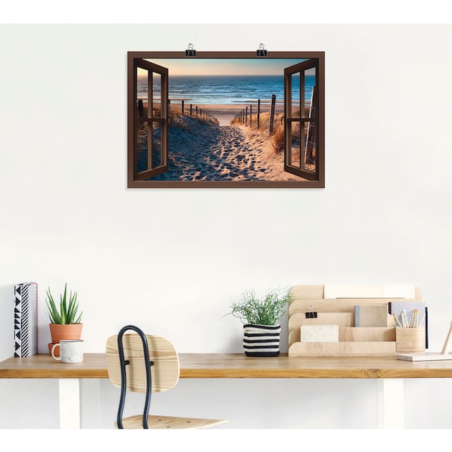 Artland Wandbild »Fensterblick Weg zum Nordseestrand«, Strand, (1 St.), als  Leinwandbild, Wandaufkleber oder Poster in versch. Grössen kaufen