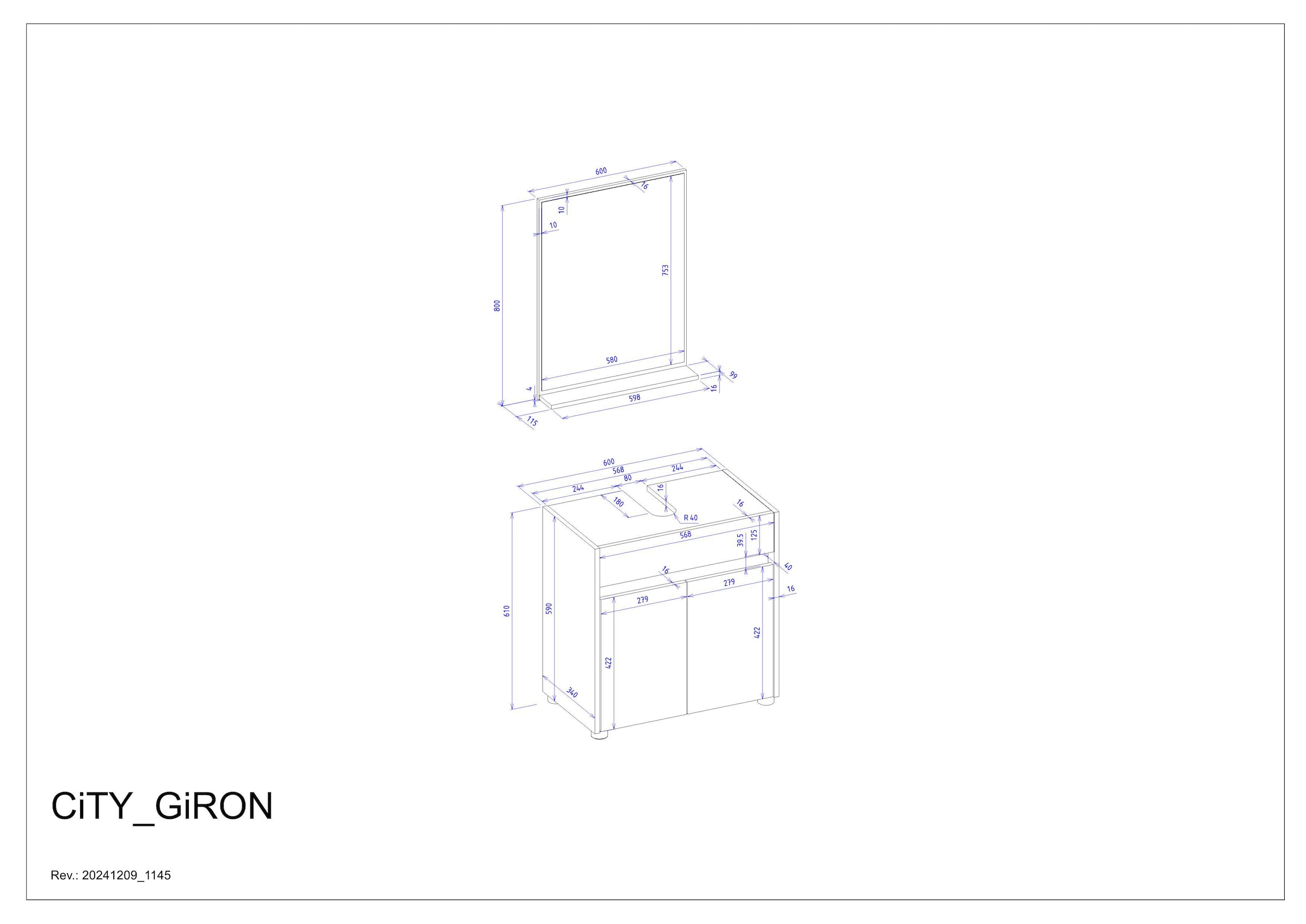 Home affaire Ensemble de meubles de salle de bain »CITY/ GIRON, Bad im zeitlosen Design, 2-teiliges Badezimmer« Set, 2 cuis tlg.