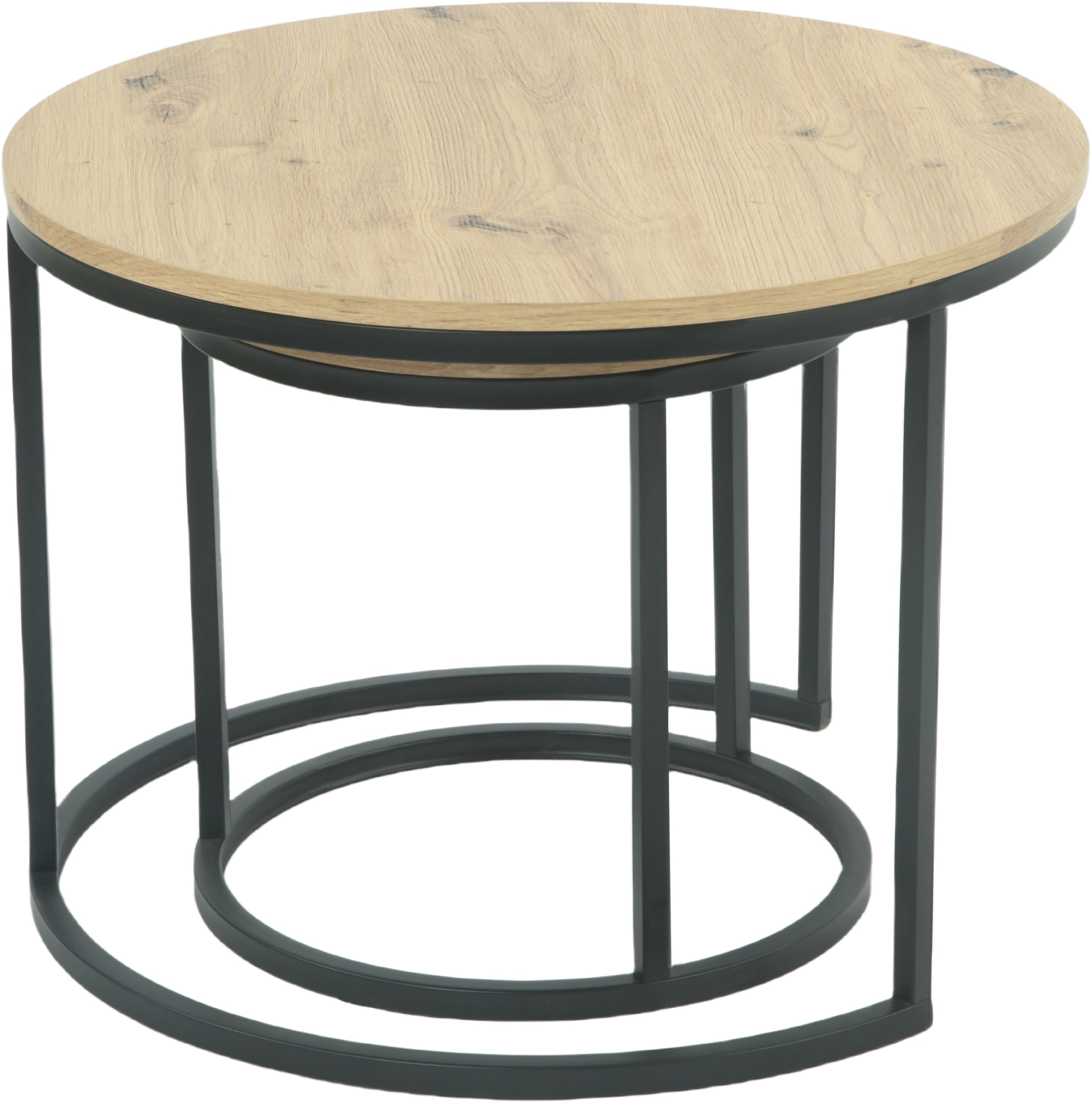 HELA Couchtisch »LINDAU« Set, 2er Set, 2 Stk. tlg. 2er Set,Tischplatten rund,MDF,Eicheoptik,Metallgestell,Dia 60+40cm