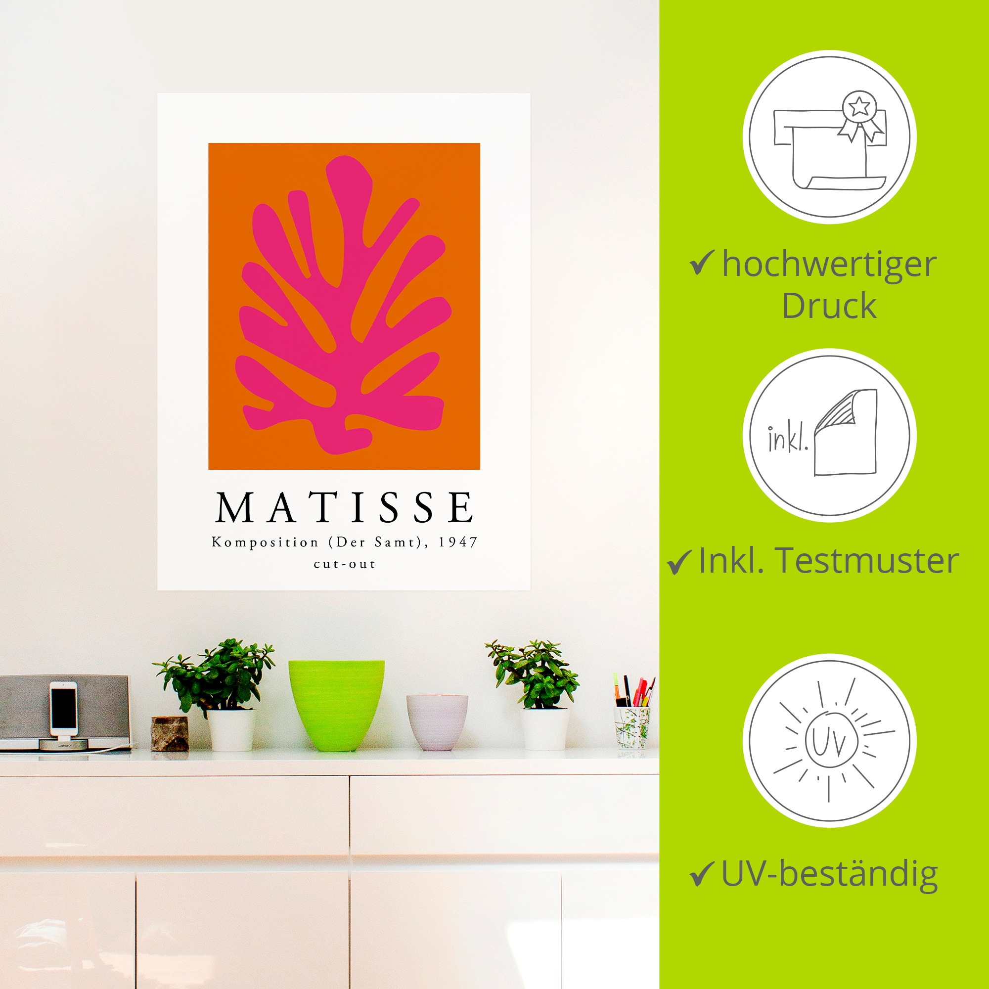 Artland Wandbild »Matisse Komposition - cut-out pink« Muster 1 Stk. tlg. als Alubild, Leinwandbild, Poster, Wandaufkleber in verschied. Grössen