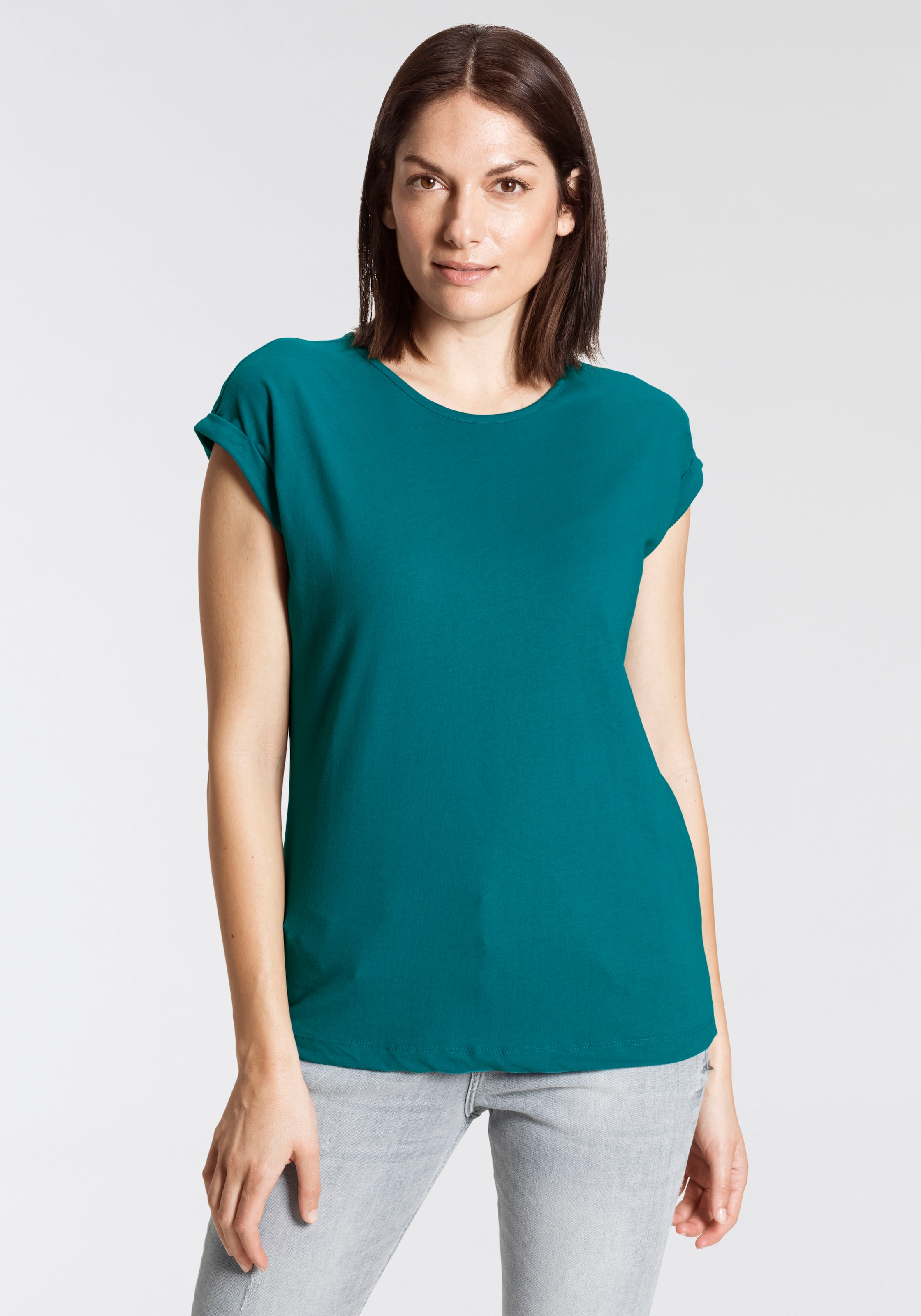 T-Shirt, mit überschnittenen Schultern & kleinem Ärmelaufschlag