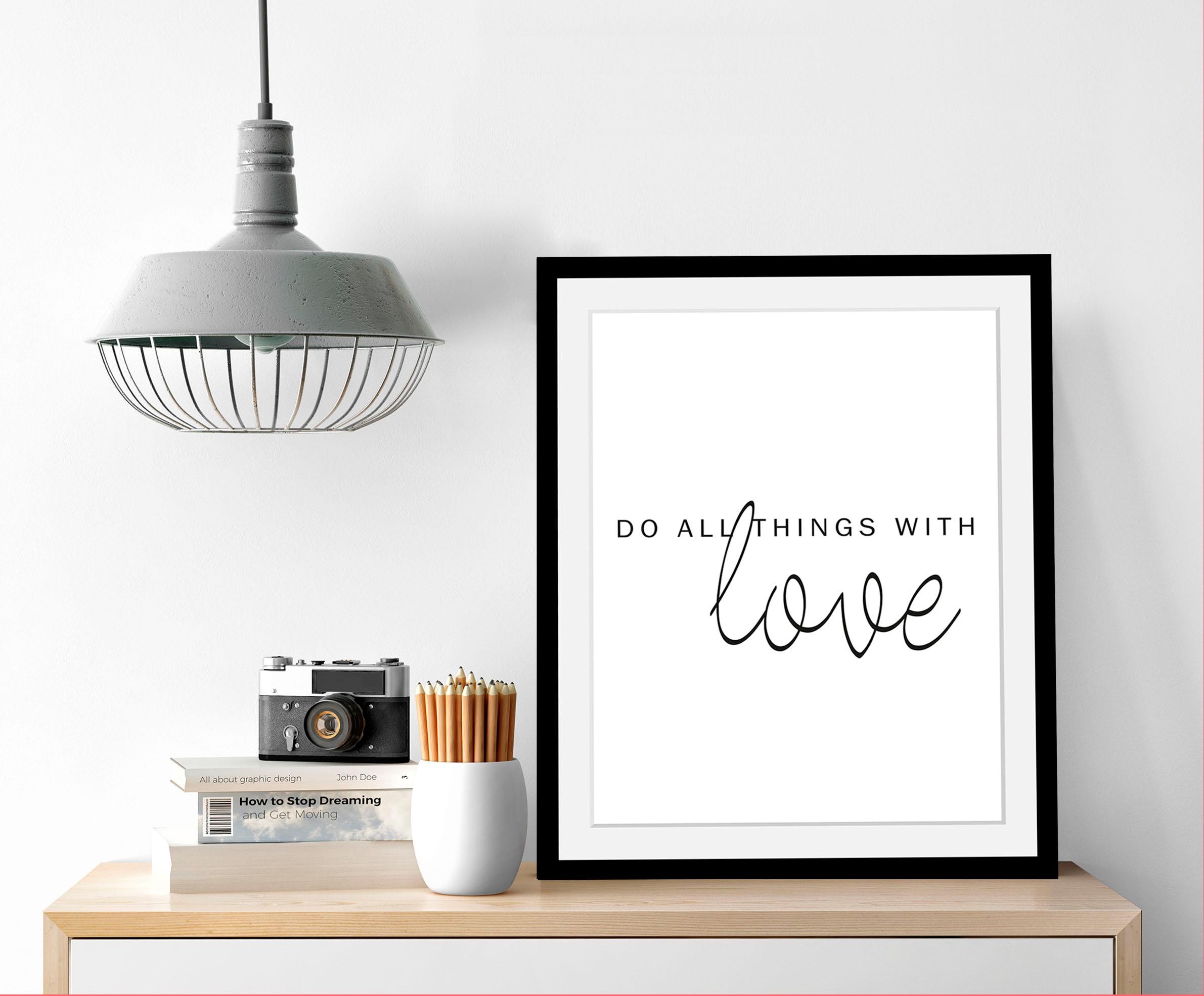 queence Bild »Liebe«, Schwarz-Weiss-Schriftzug-Motivationsbilder-Liebessprüche, HD Premium Poster-Druck inkl. Holzrahmen
