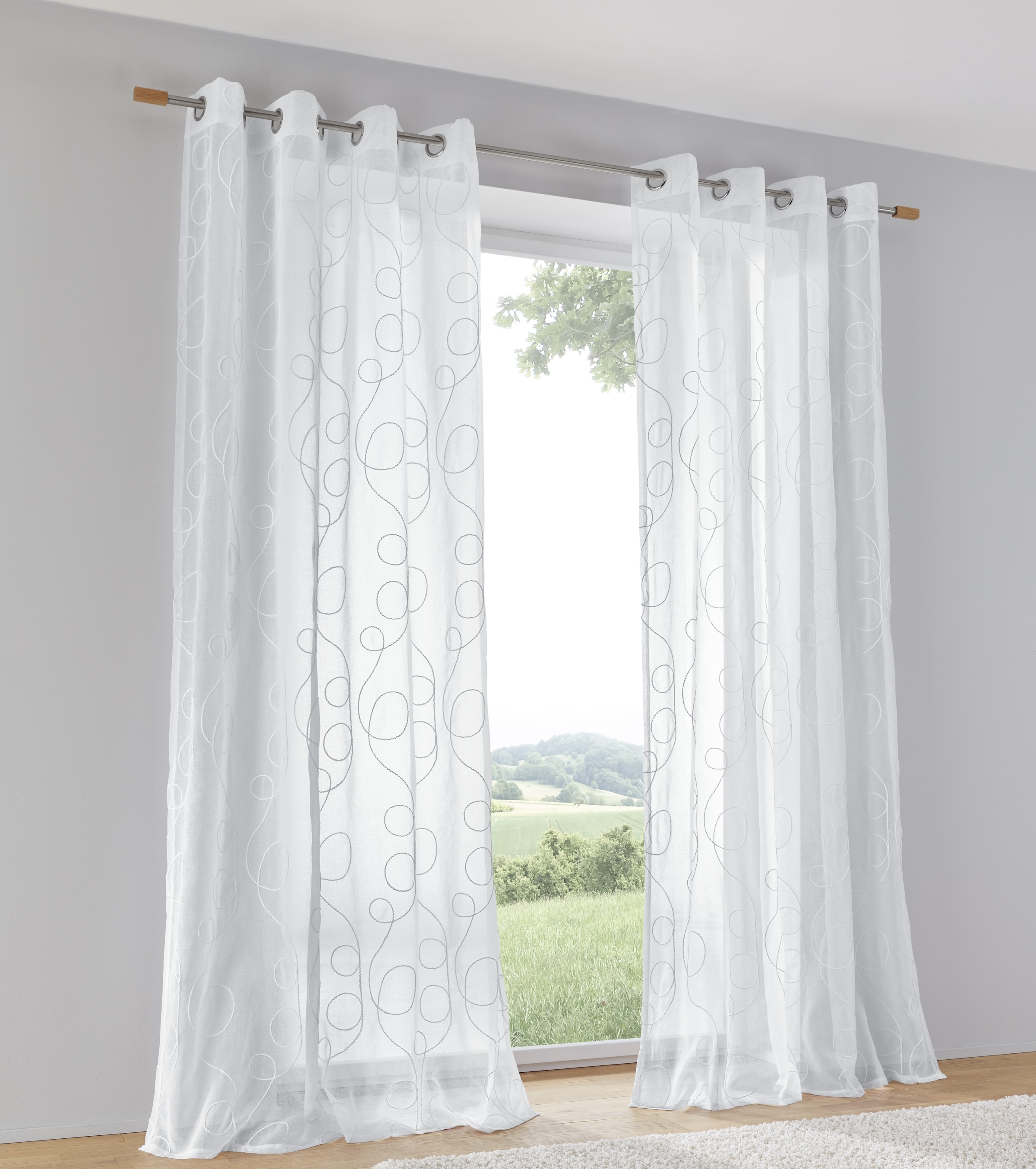 Image of Kutti Vorhang "Jasmin Vorhang" Ösen 1 Stk. tlg. halbtransparent, leicht und luftig, bestickt