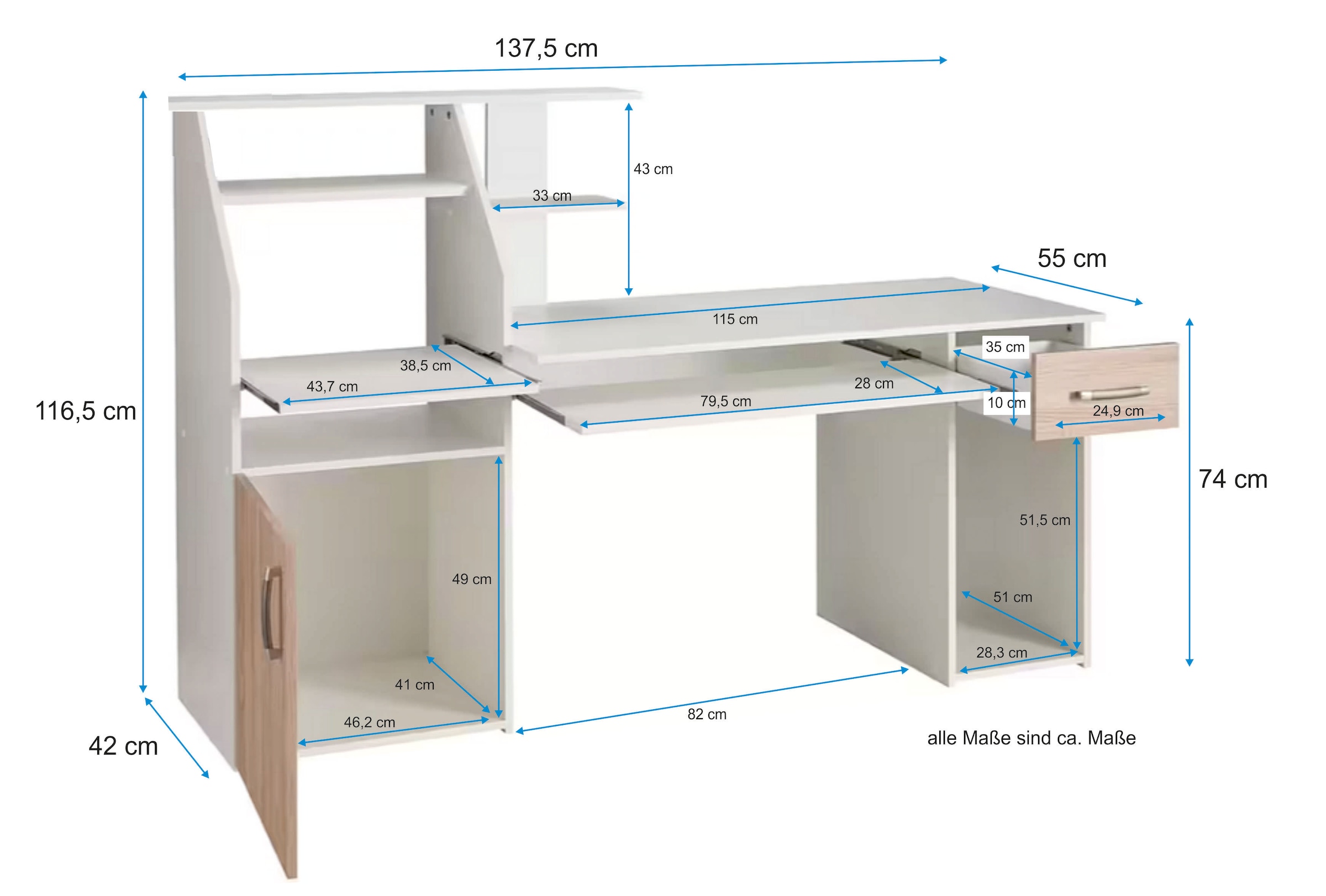 VOGL Möbelfabrik Schreibtisch »Don«, mit Tastatur- & Druckerauszug, Breite 137,5 cm, Made in Germany
