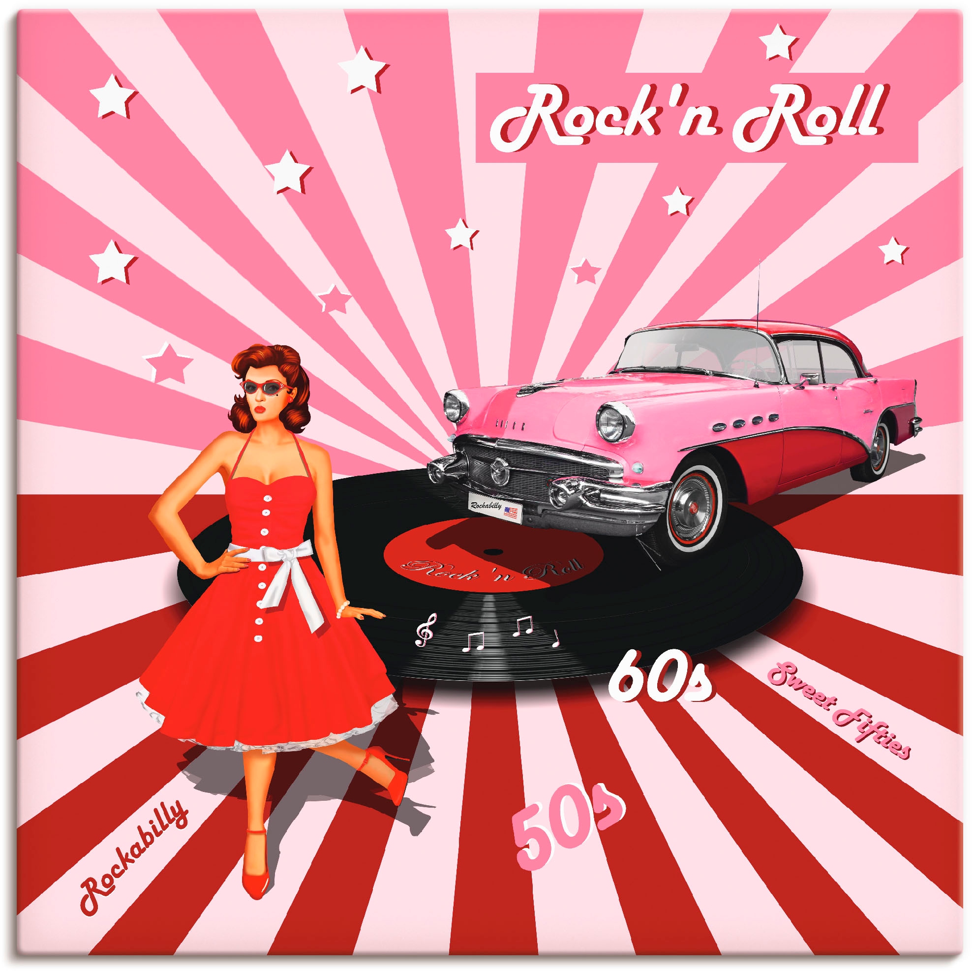 Artland Wandbild »Rock'n Roll die 50er Jahre«, Auto, (1 St.), als Alubild, Outdoorbild, Leinwandbild, Poster, Wandaufkleber