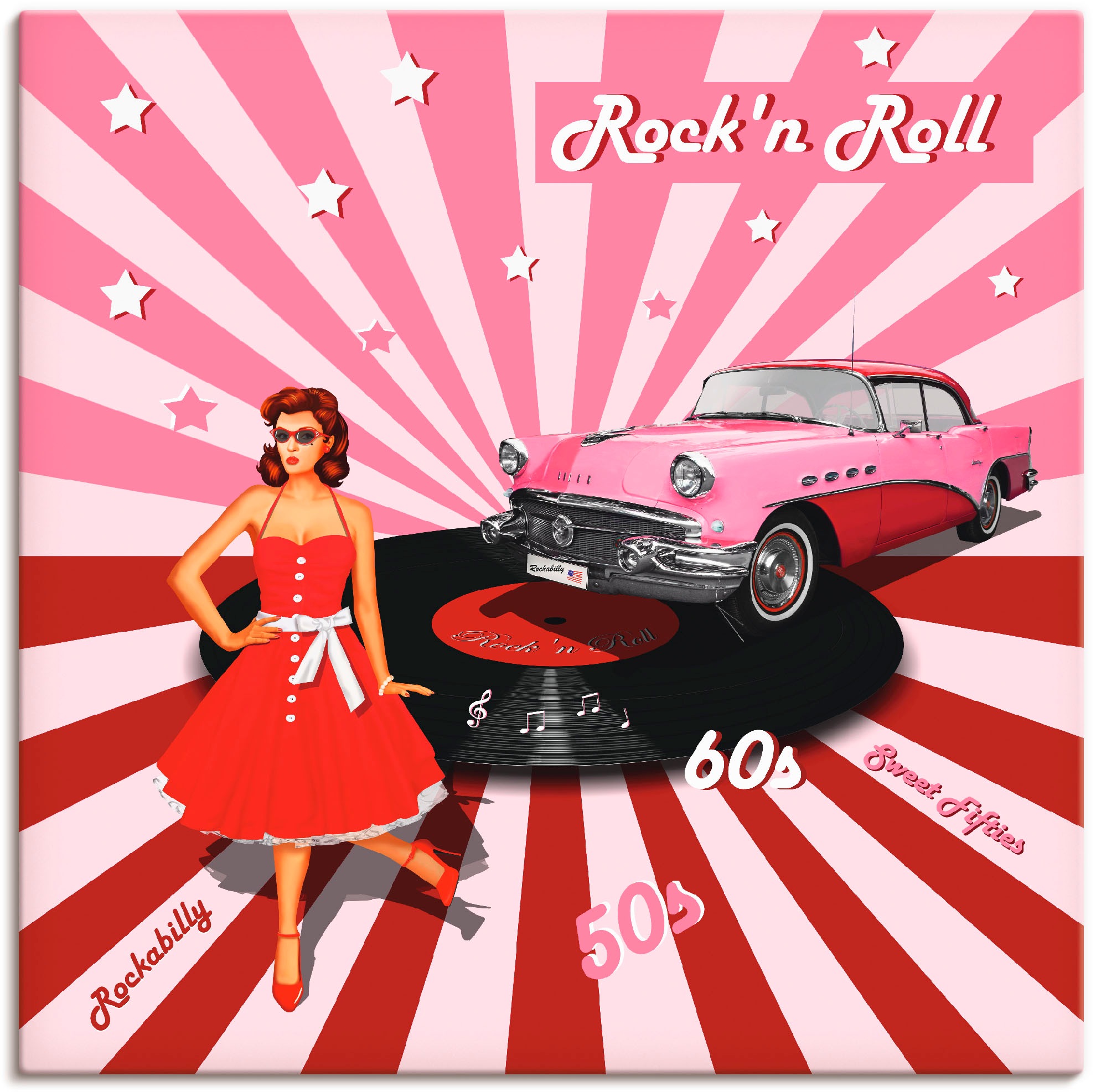 Image of Artland Wandbild "Rockn Roll die 50er Jahre" Auto 1 Stk. tlg. als Alubild, Leinwandbild in verschied. Grössen