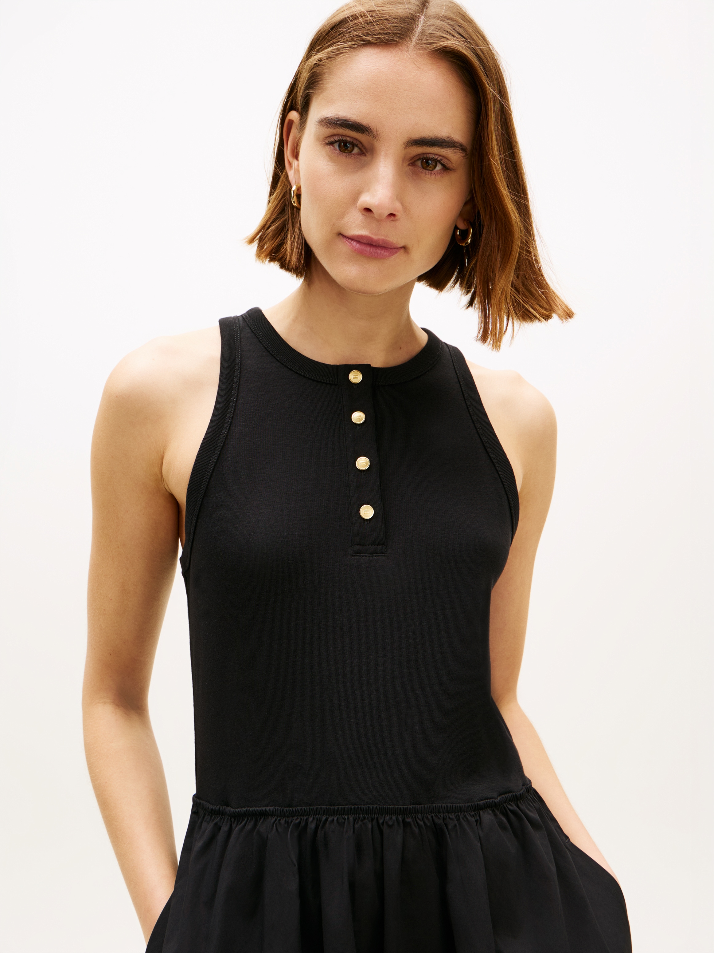 Tommy Hilfiger Robe en ligne A »GOLD BUTTON POPLIN MIX DRESS« Sans poche Baumwollmischung, mit goldfarbenen Knöpfen