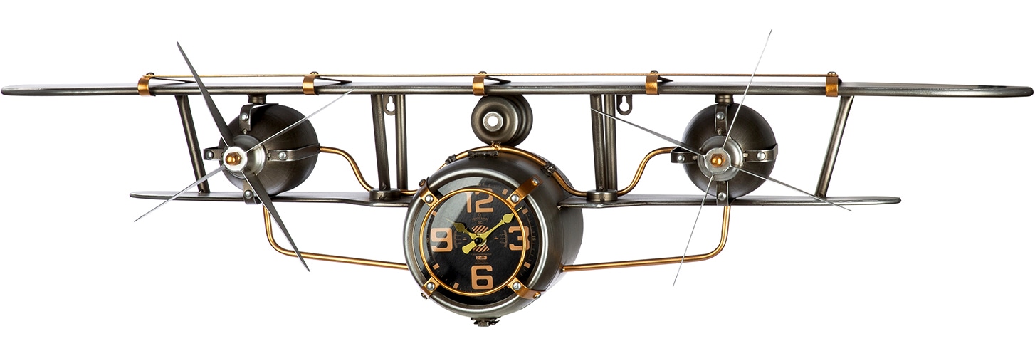 GILDE Horloge murale »Wanduhr Flugzeug  silberfarben« Étagère, horloge murale, avion, horloge, rangement, salon, idée cadeau