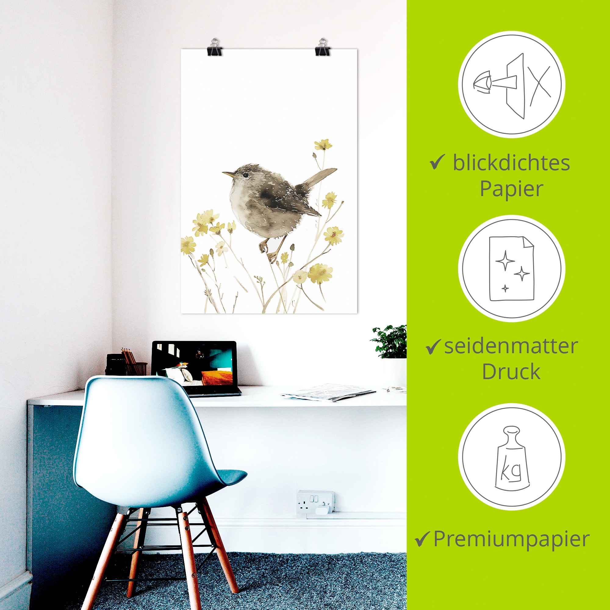 Artland Wandbild »Aquarell Zaunkönig« Vogelbilder 1 Stk. tlg. als Alubild, Leinwandbild, Poster, Wandaufkleber in verschied. Grössen