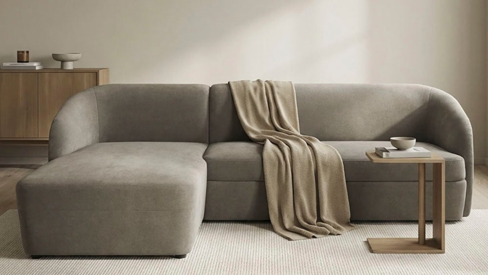 Image of DOMO collection Ecksofa "Orbis, modernes, klares Design mit schmalen, abgerundeten Armlehnen" whlw. mit Bettfunktion u./o. Bettkasten, aus Luxus- Microfaser