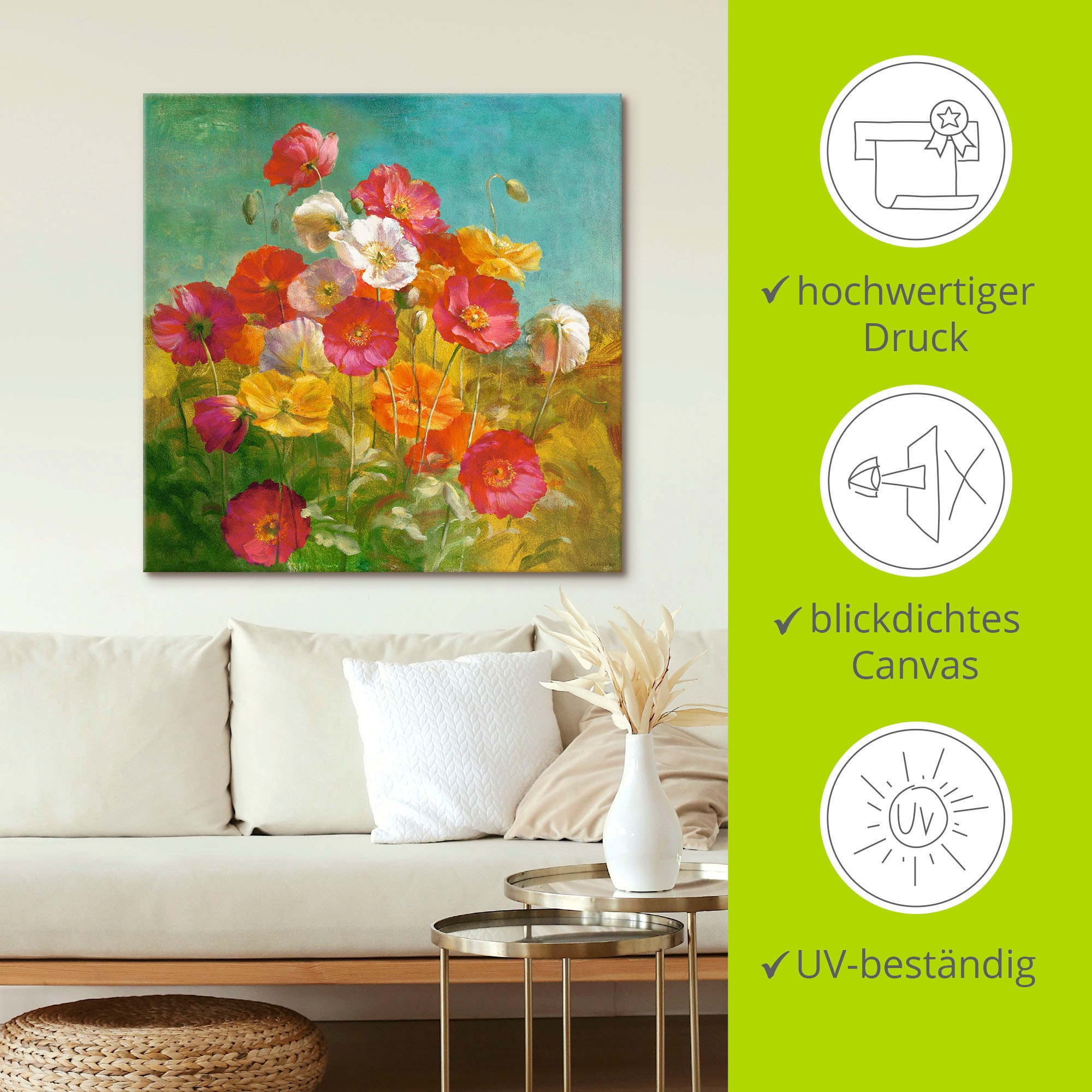 Artland Leinwandbild »Mohnblumenfeld« Blumen 1 Stk. tlg. auf Holzrahmen gespannt