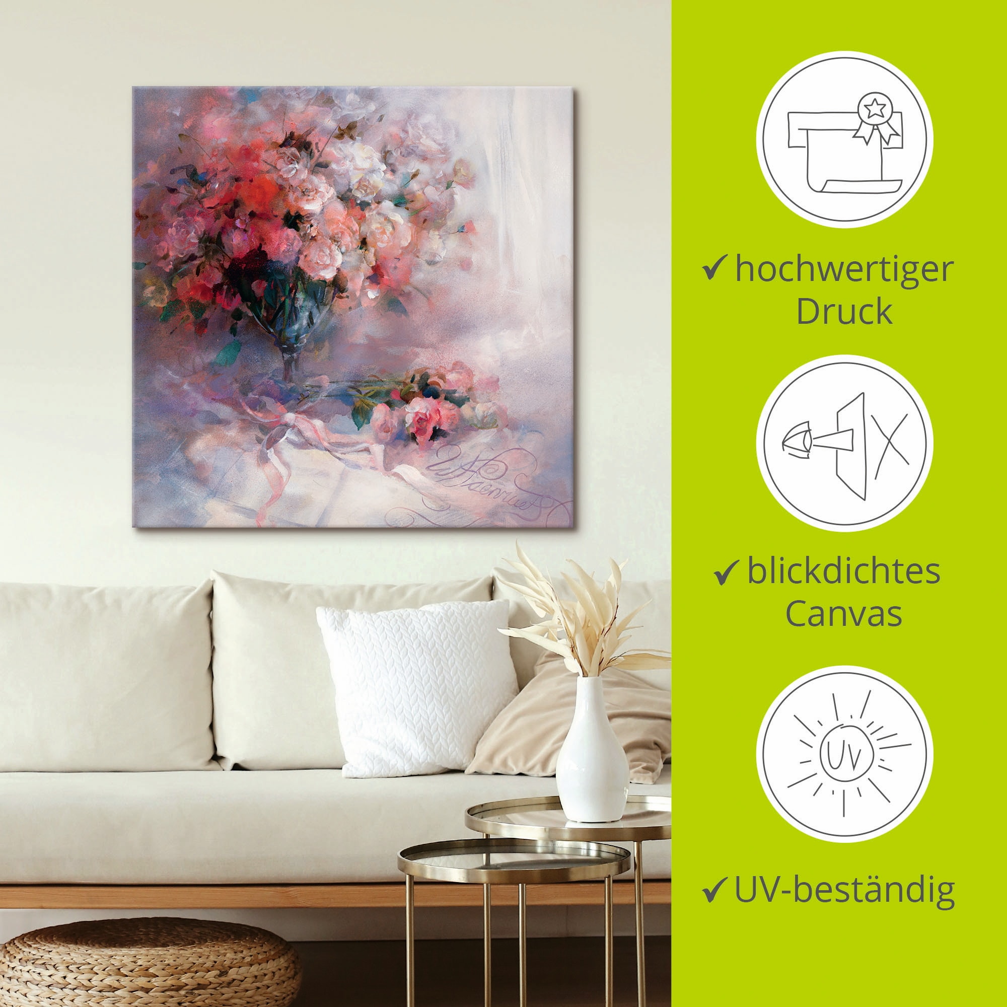 Artland Tableau sur toile »Rosenstrauss« 1 cuis tlg. auf Holzrahmen gespannt