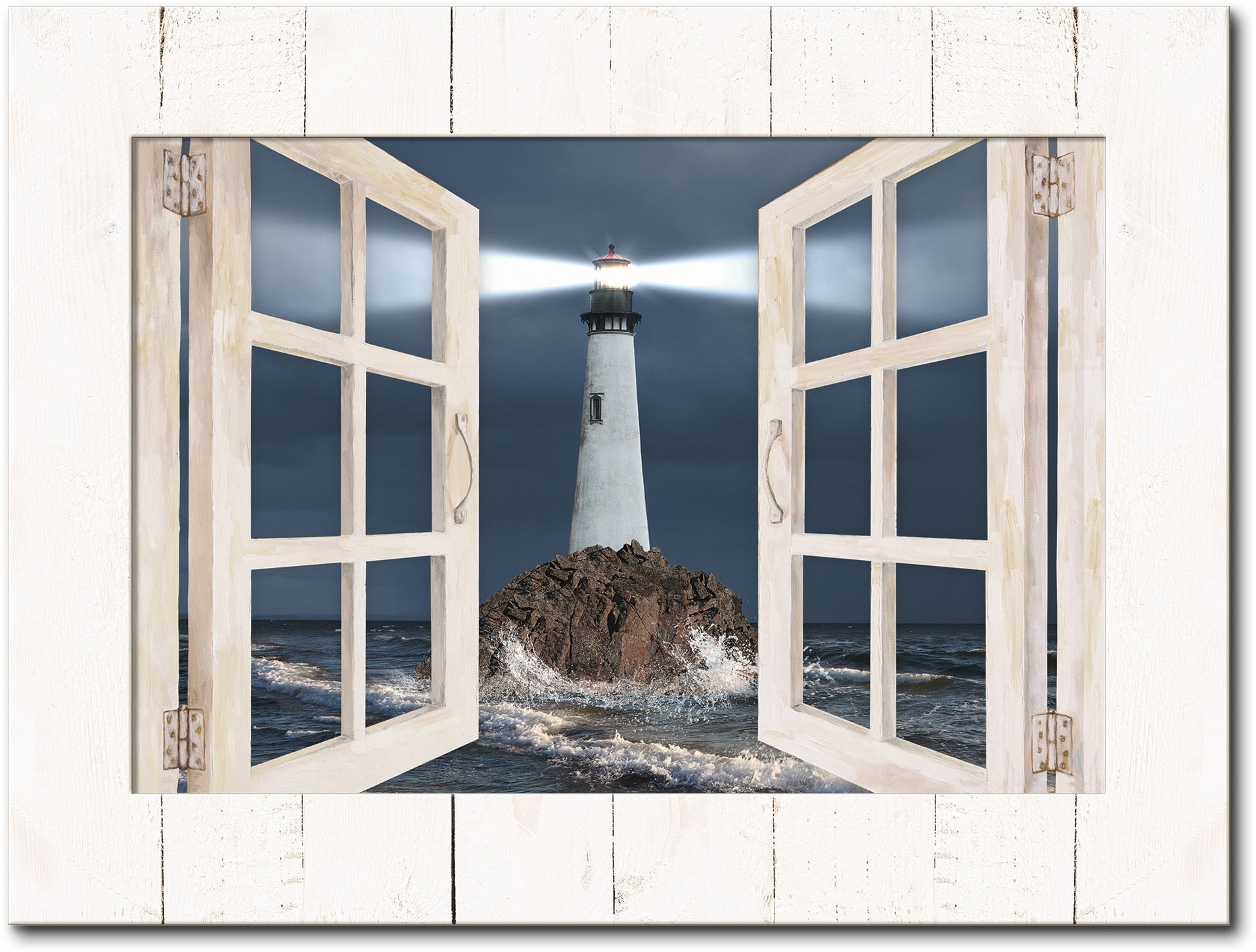 Image of Artland Wandbild »Fensterblick Leuchtturm mit Lichtstrahl«, Gebäude, (1 St.) bei Ackermann Versand Schweiz