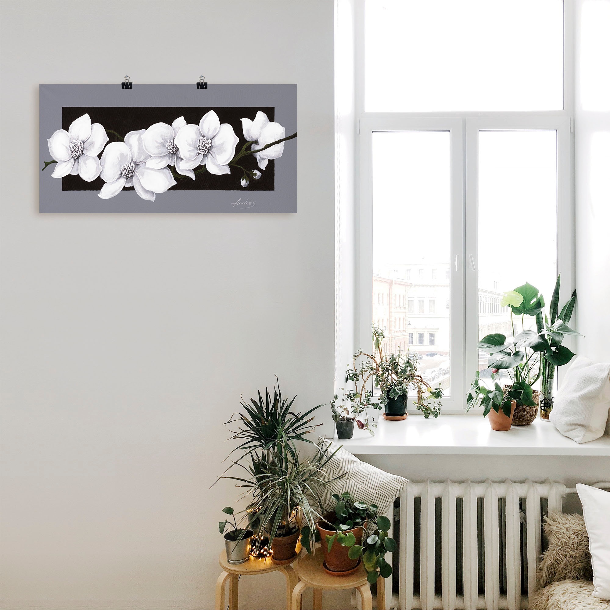 Artland Wandbild »Weisse Orchideen auf grau« Blumen 1 Stk. tlg. als Alubild, Leinwandbild, Poster in verschied. Grössen