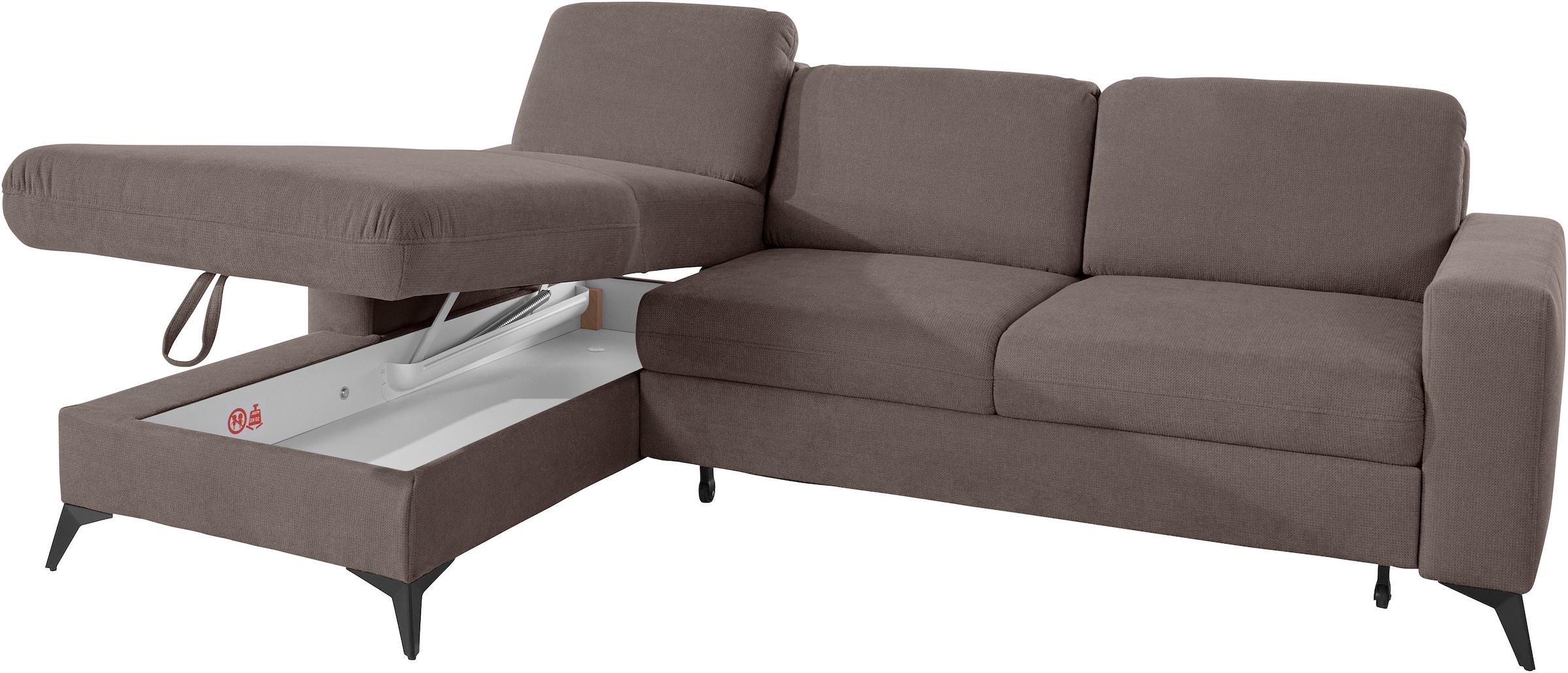 Places of Style Ecksofa »Lolland L-Form«, Wahlweise mit Bettfunktion und Bettkasten, Federkern